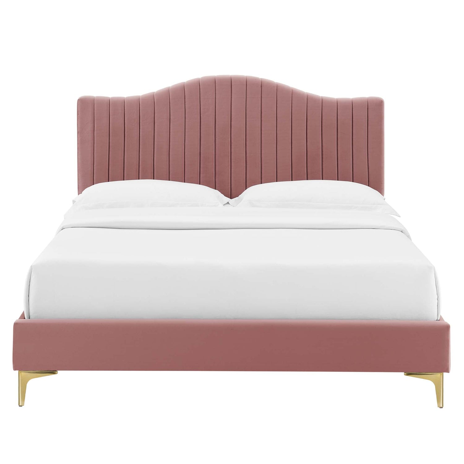 Juniper Channel Tufted Performance Velvet Platform Bed With Gold Metal Legs by Modway