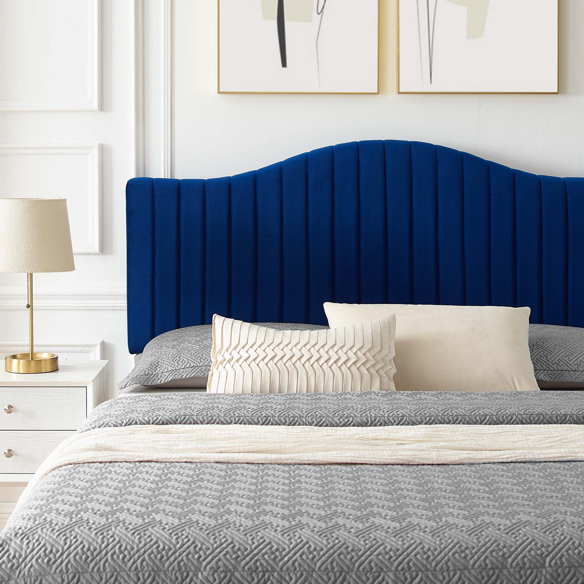 Juniper Channel Tufted Performance Velvet Platform Bed With Gold Metal Legs by Modway