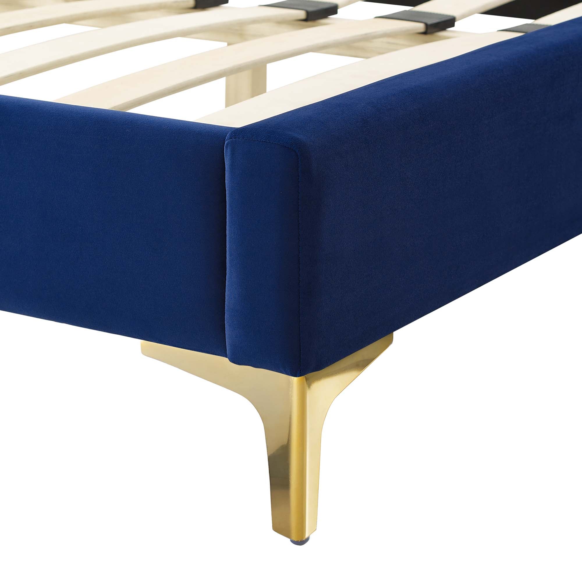 Juniper Channel Tufted Performance Velvet Platform Bed With Gold Metal Legs by Modway