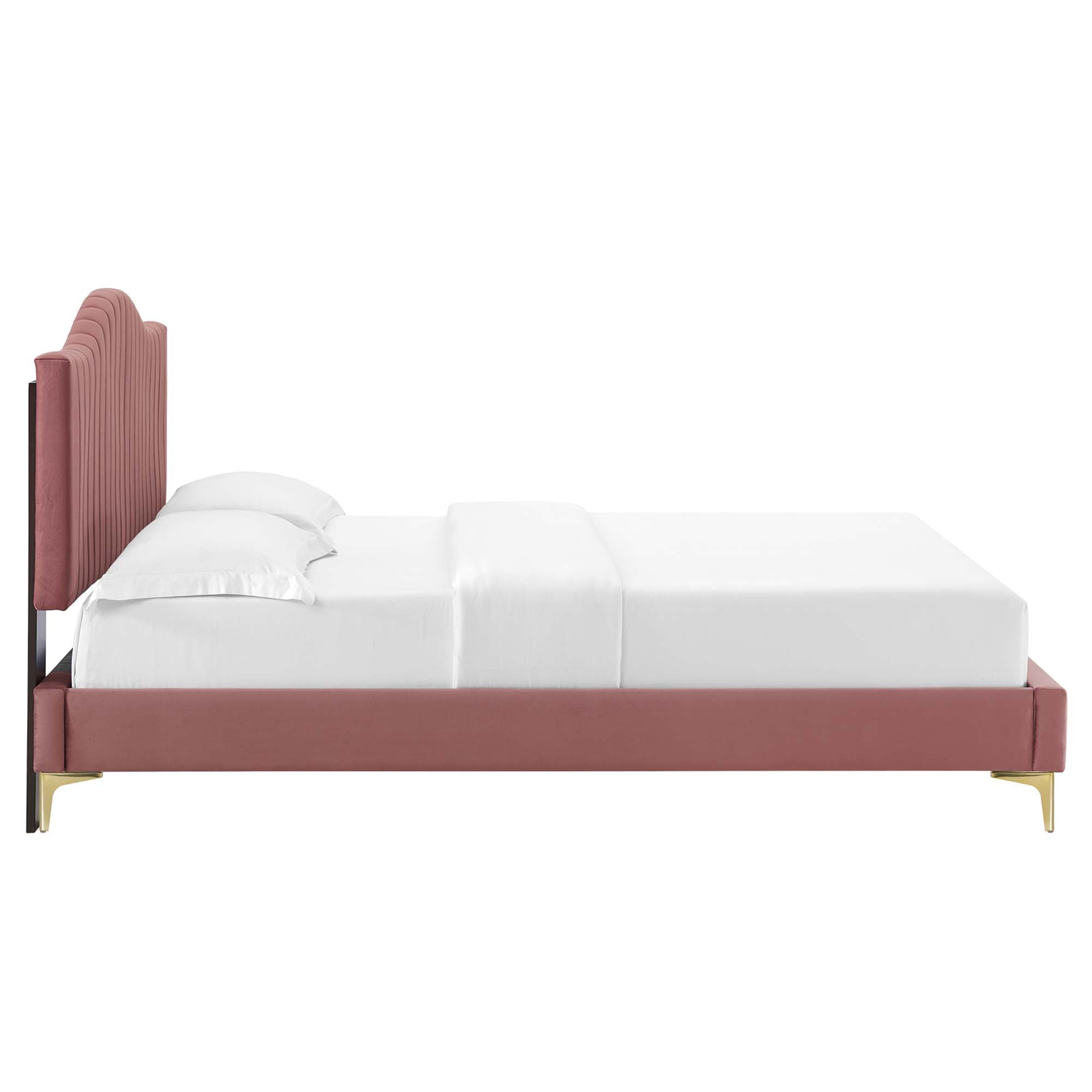 Juniper Channel Tufted Performance Velvet Platform Bed With Gold Metal Legs by Modway