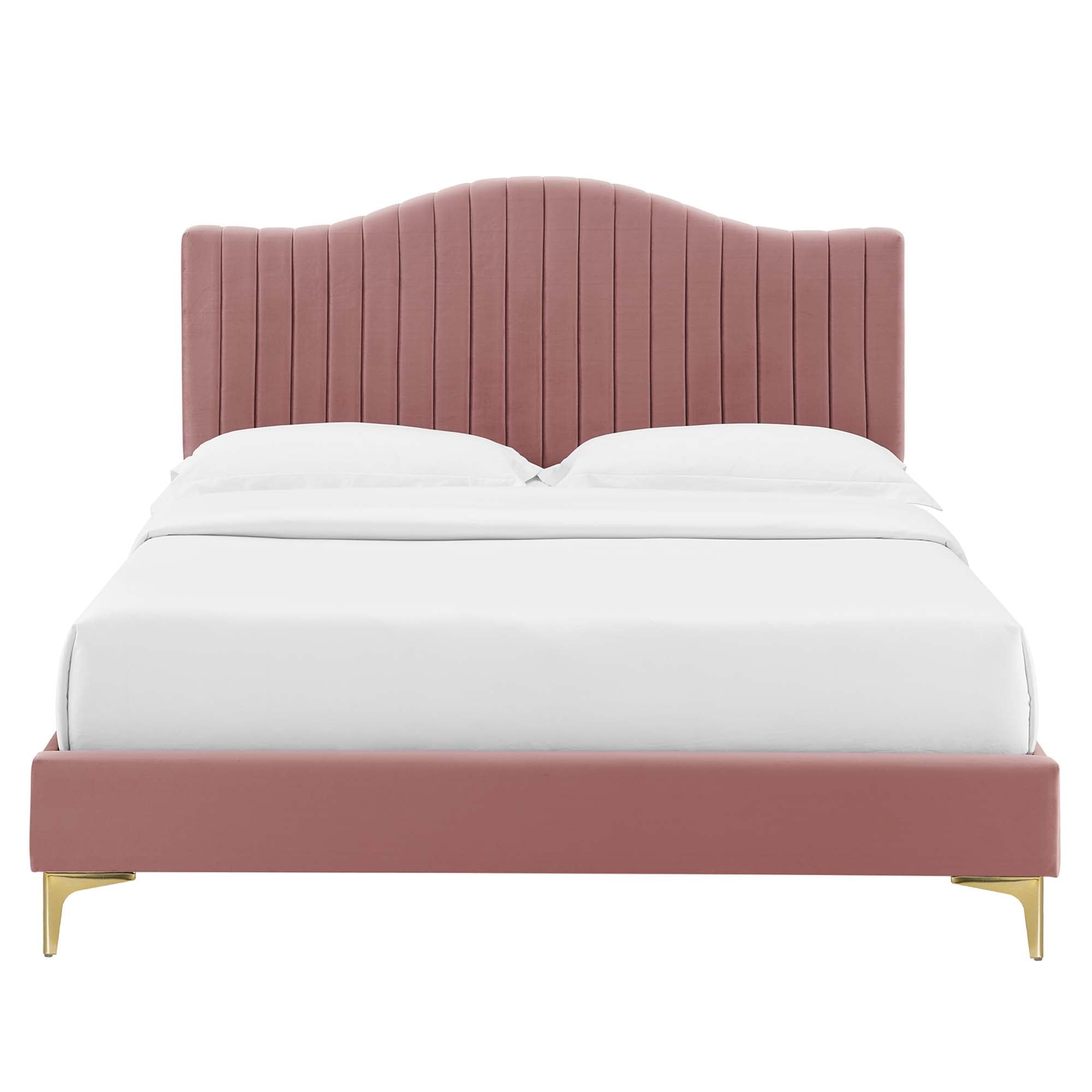 Juniper Channel Tufted Performance Velvet Platform Bed With Gold Metal Legs by Modway