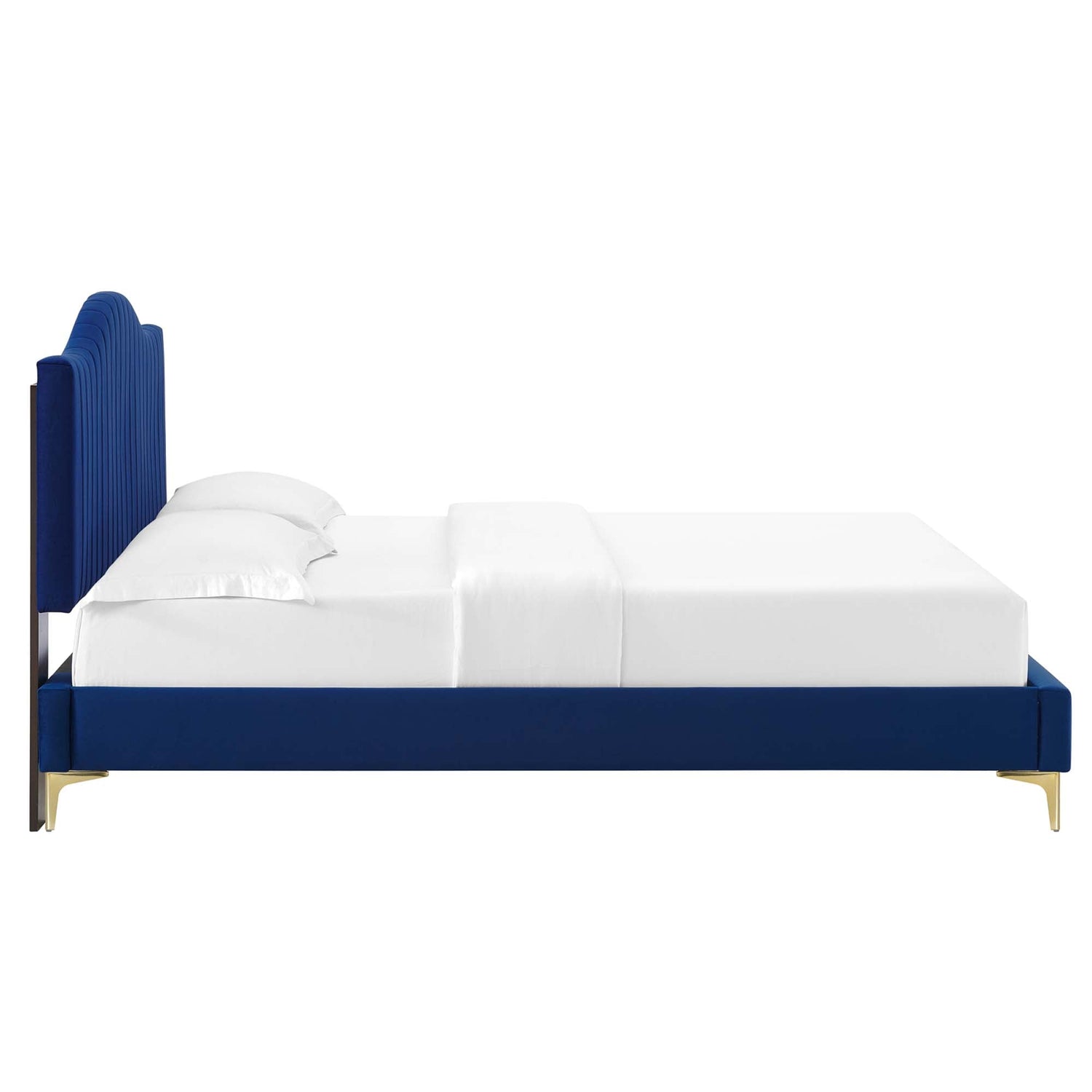 Juniper Channel Tufted Performance Velvet Platform Bed With Gold Metal Legs by Modway