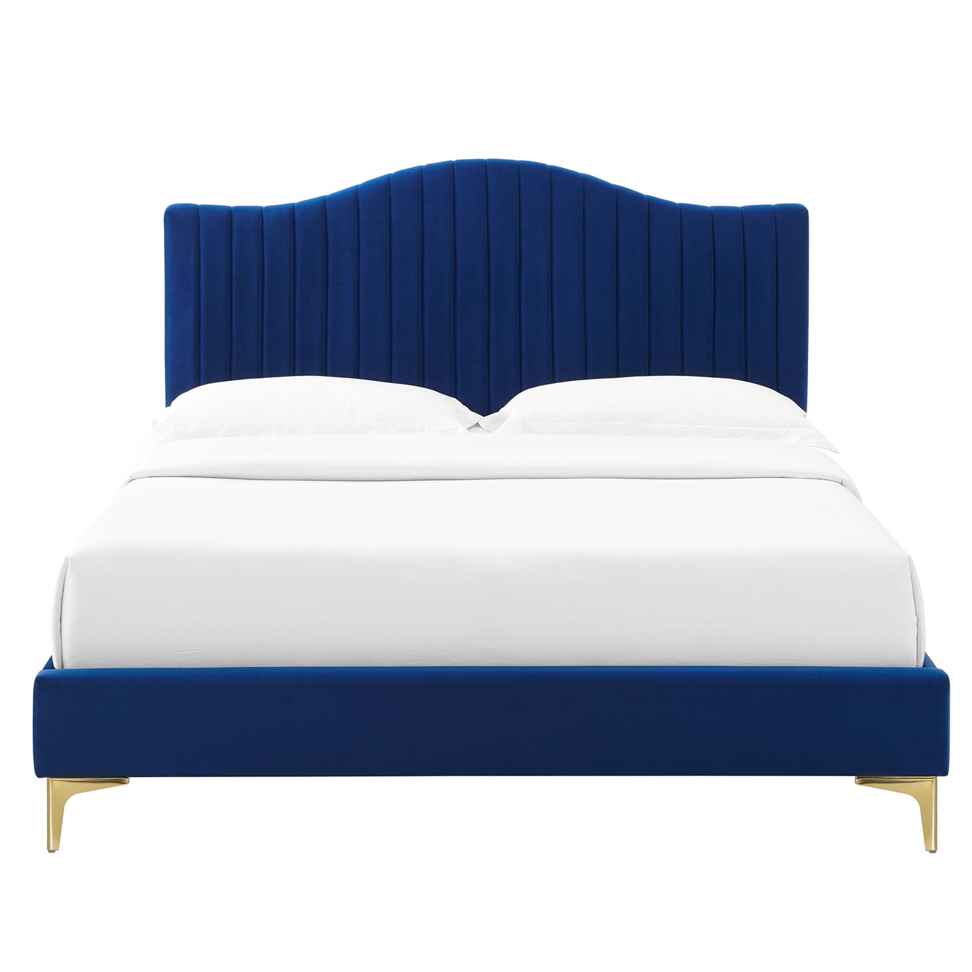 Juniper Channel Tufted Performance Velvet Platform Bed With Gold Metal Legs by Modway
