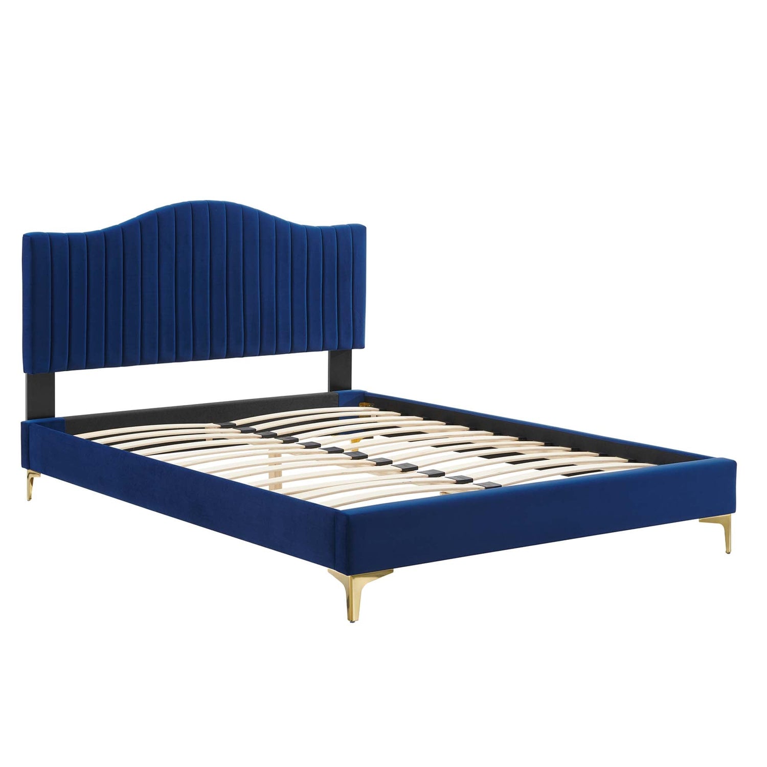 Juniper Channel Tufted Performance Velvet Platform Bed With Gold Metal Legs by Modway