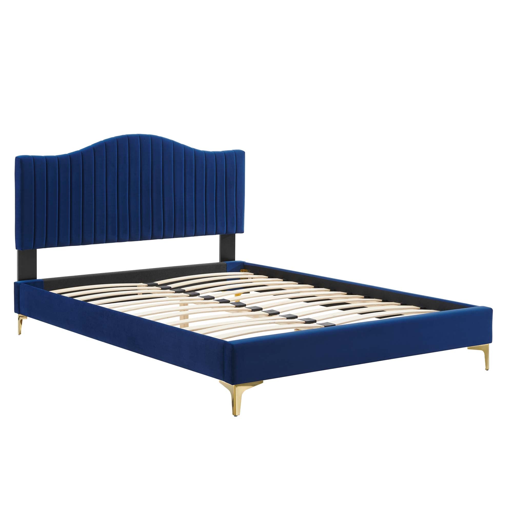 Juniper Channel Tufted Performance Velvet Platform Bed With Gold Metal Legs by Modway