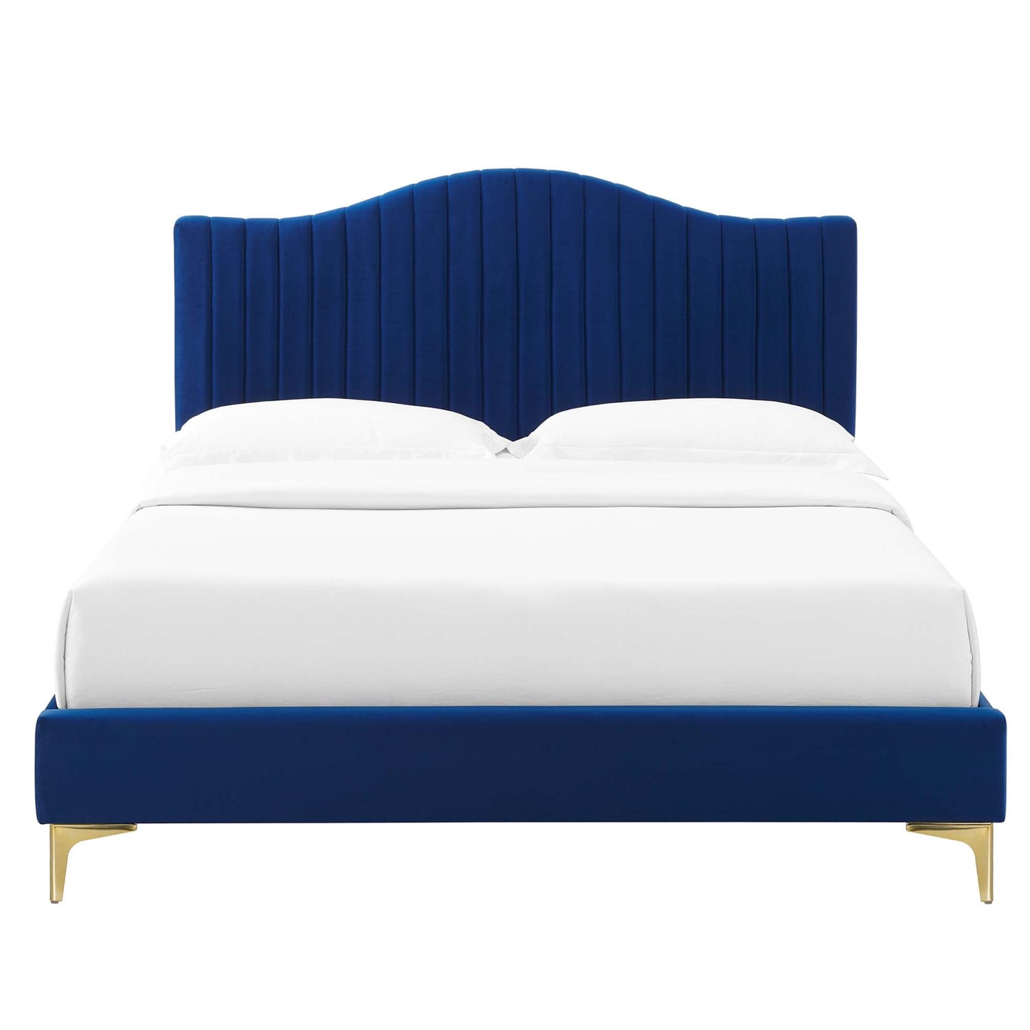 Juniper Channel Tufted Performance Velvet Platform Bed With Gold Metal Legs by Modway
