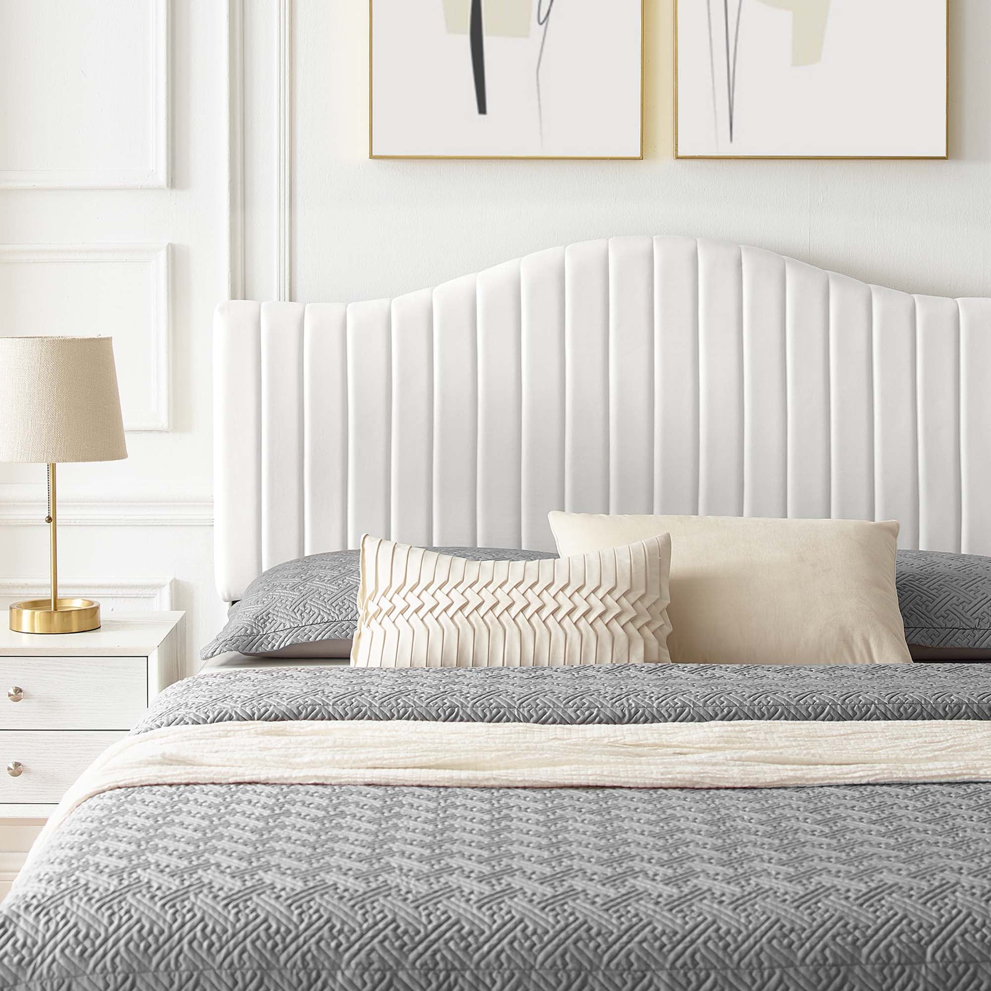 Juniper Channel Tufted Performance Velvet Platform Bed With Gold Metal Legs by Modway