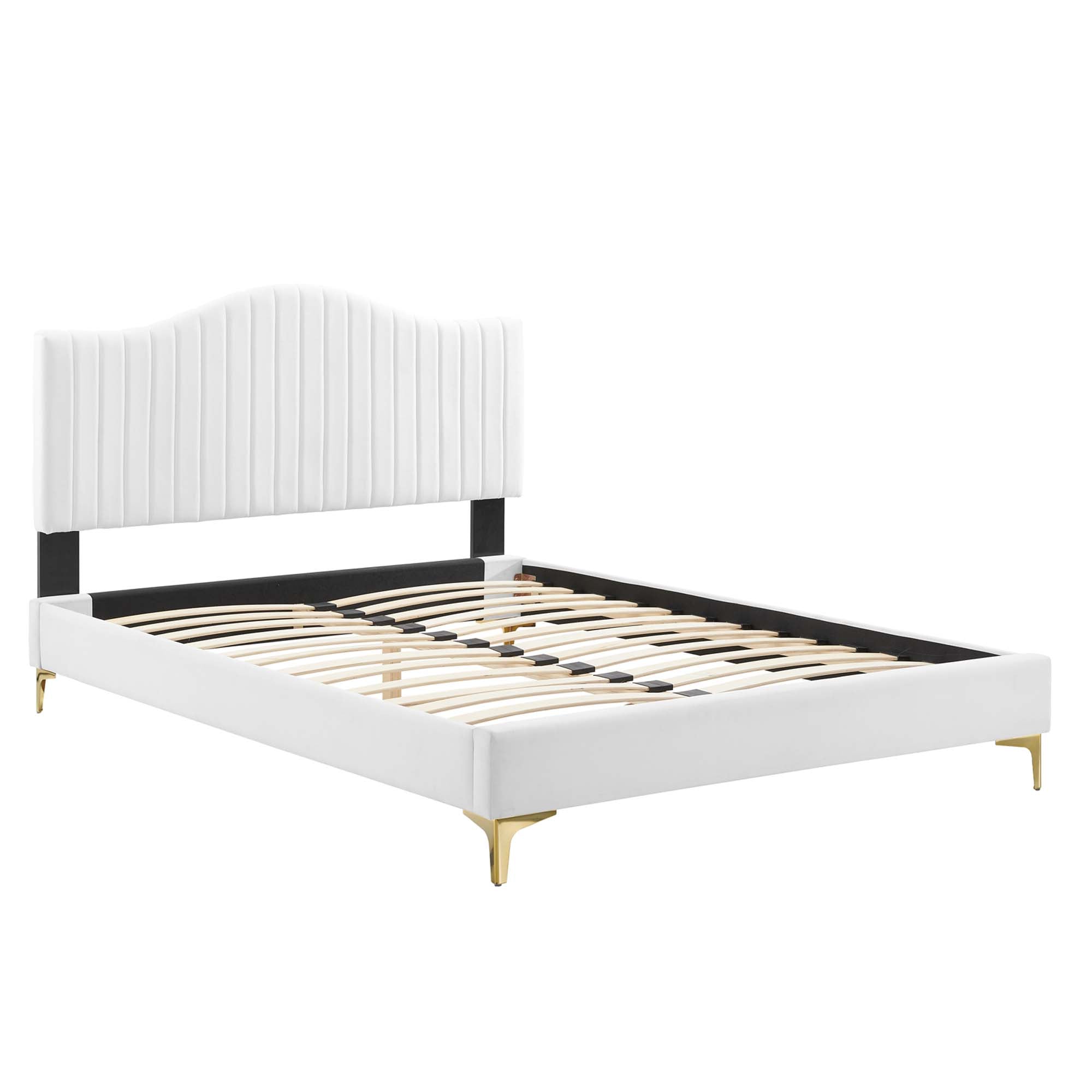 Juniper Channel Tufted Performance Velvet Platform Bed With Gold Metal Legs by Modway