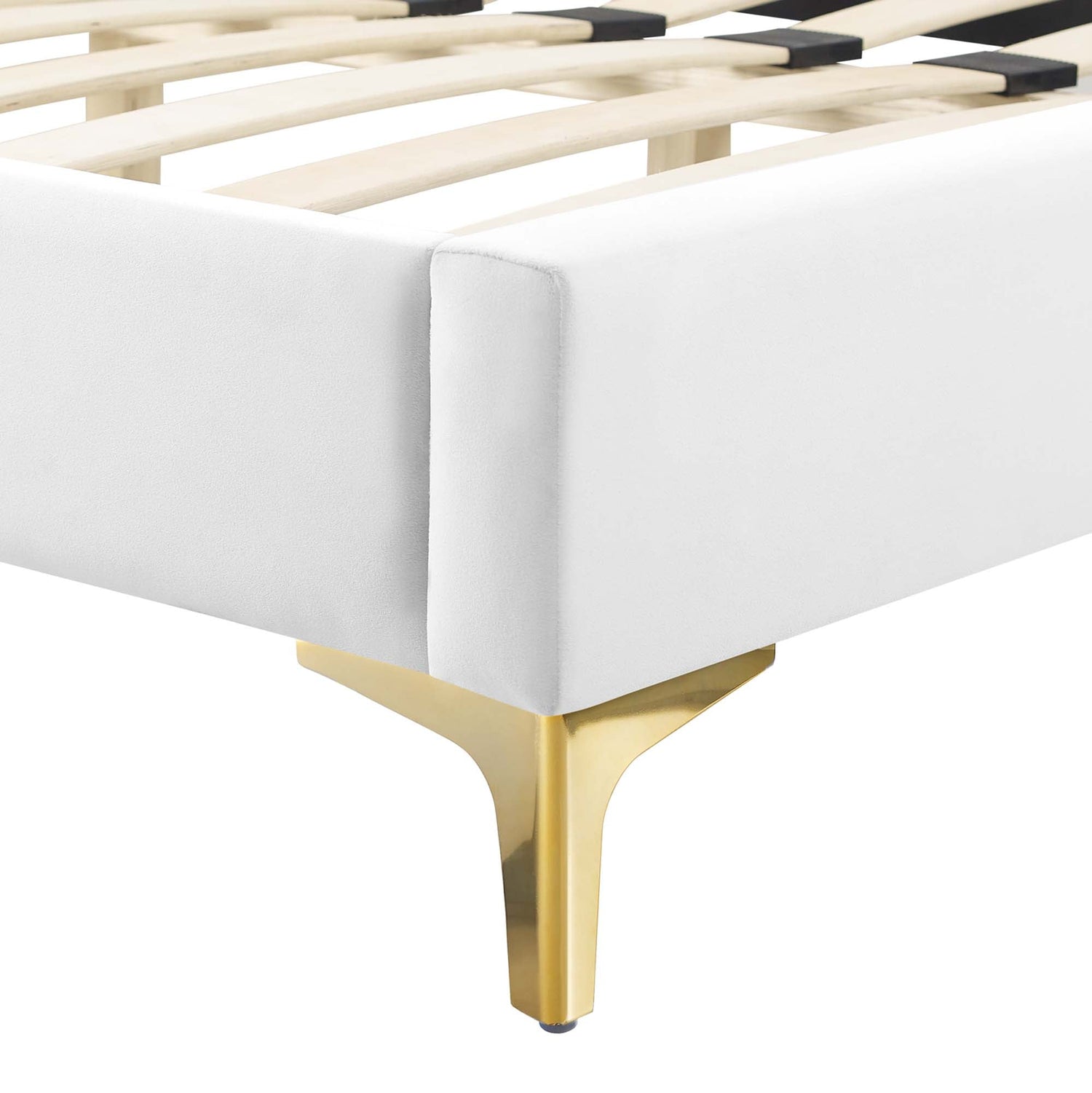 Juniper Channel Tufted Performance Velvet Platform Bed With Gold Metal Legs by Modway