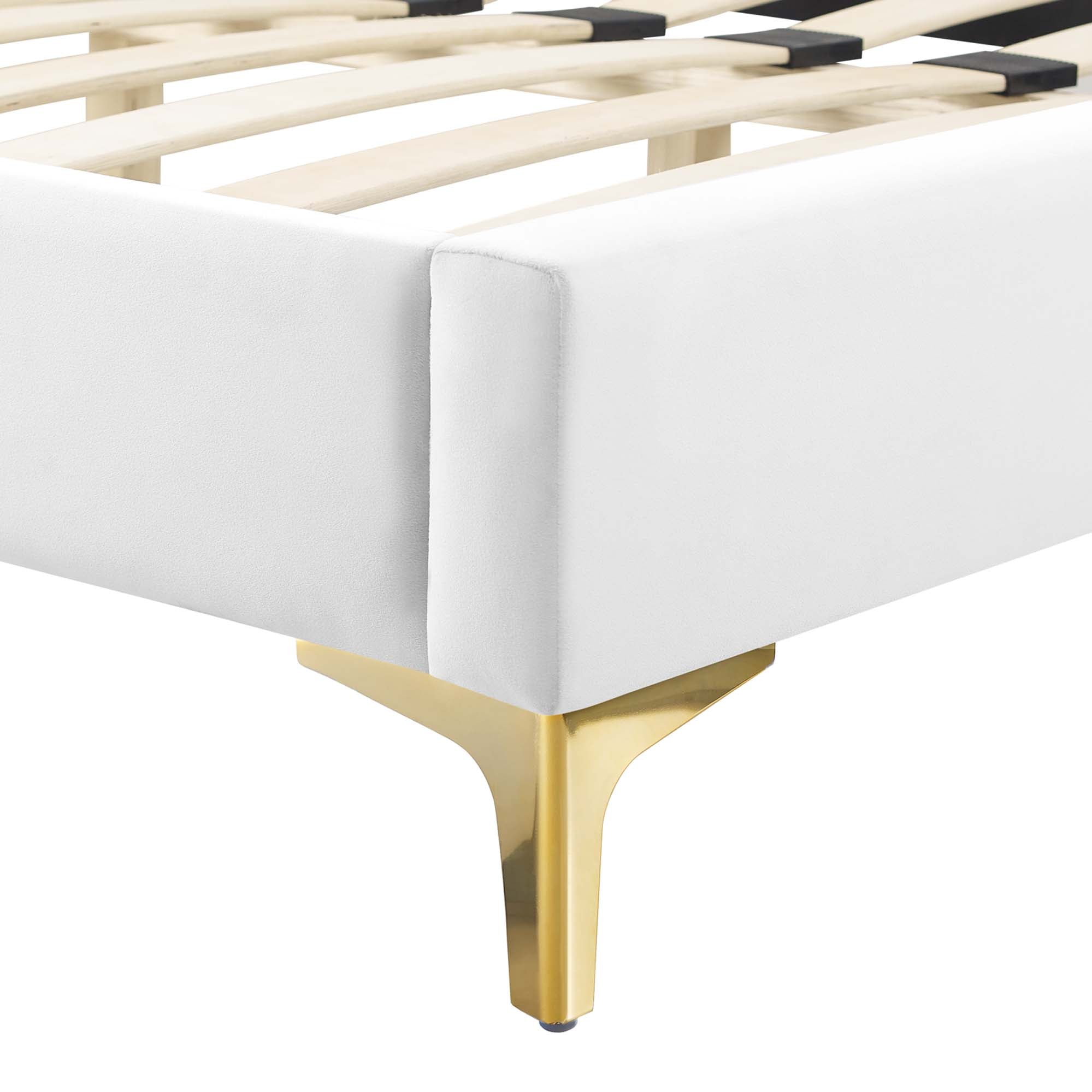 Juniper Channel Tufted Performance Velvet Platform Bed With Gold Metal Legs by Modway