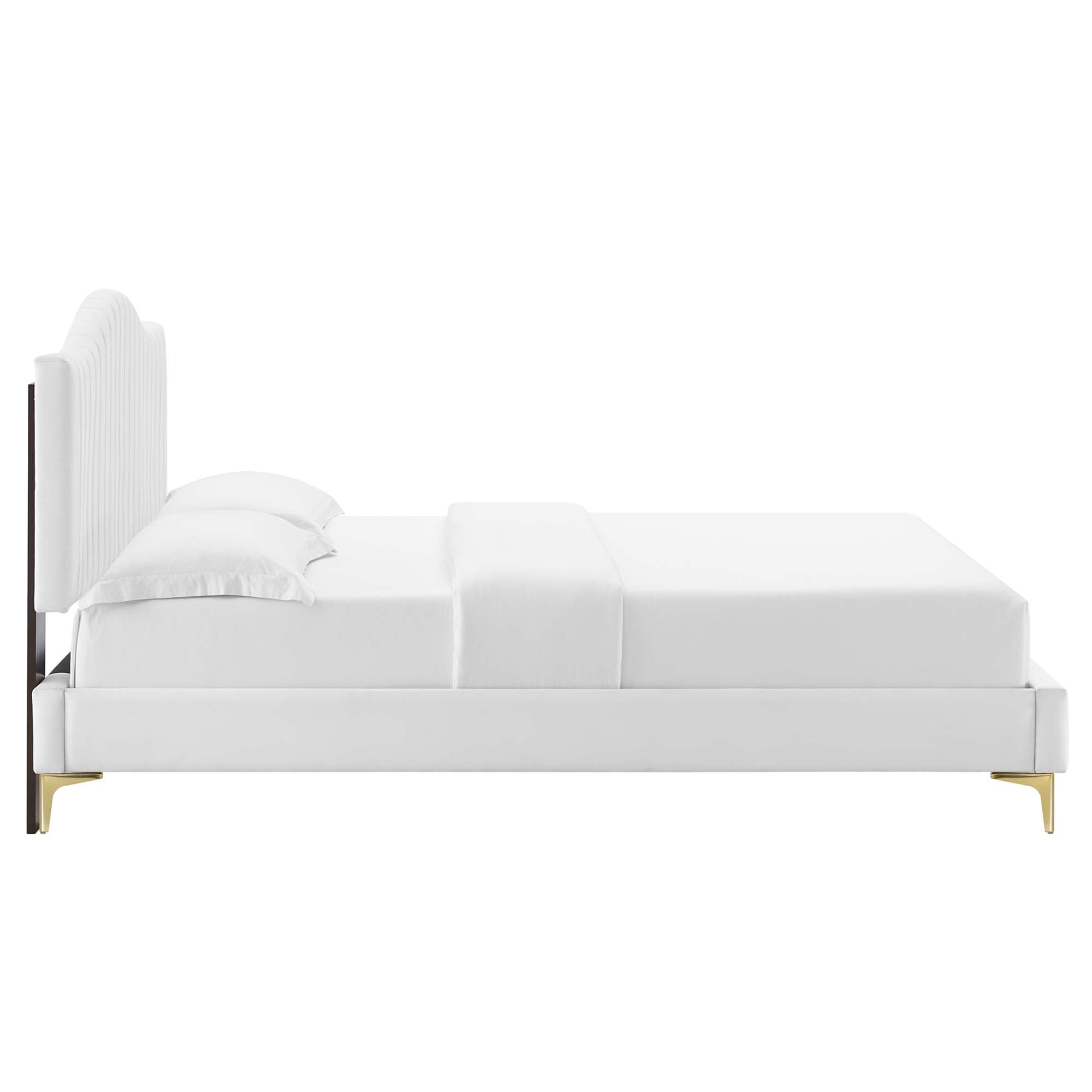 Juniper Channel Tufted Performance Velvet Platform Bed With Gold Metal Legs by Modway