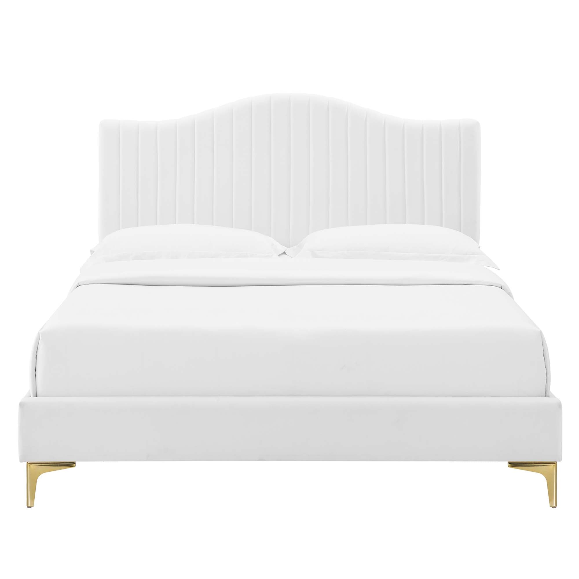 Juniper Channel Tufted Performance Velvet Platform Bed With Gold Metal Legs by Modway
