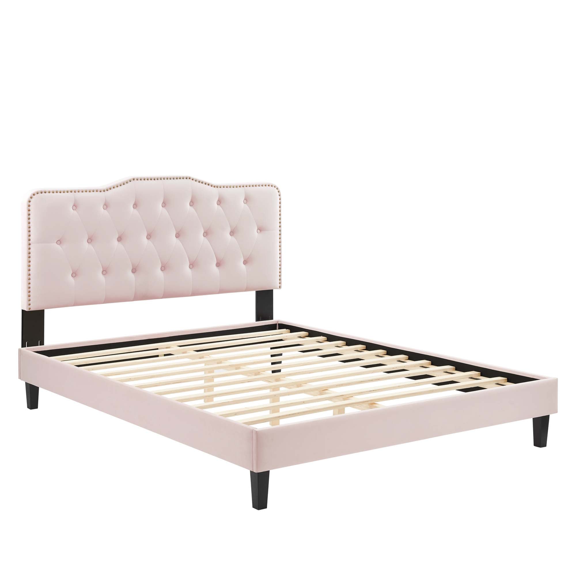 Amber Performance Velvet Platform Bed With Black Wood Legs by Modway