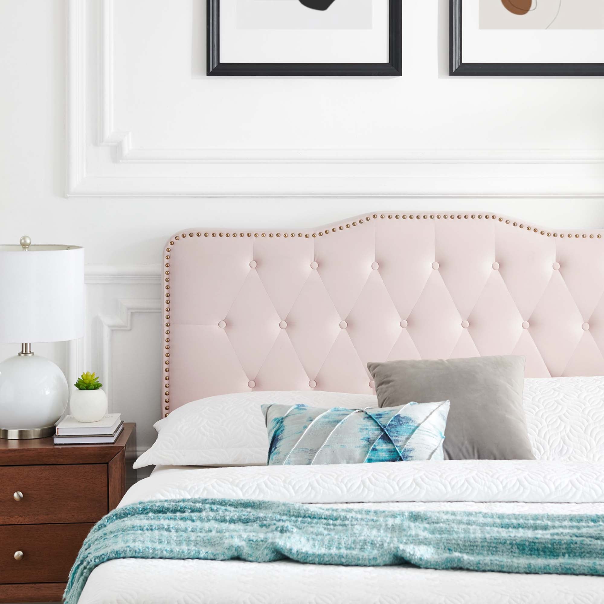 Amber Performance Velvet Platform Bed With Black Wood Legs by Modway