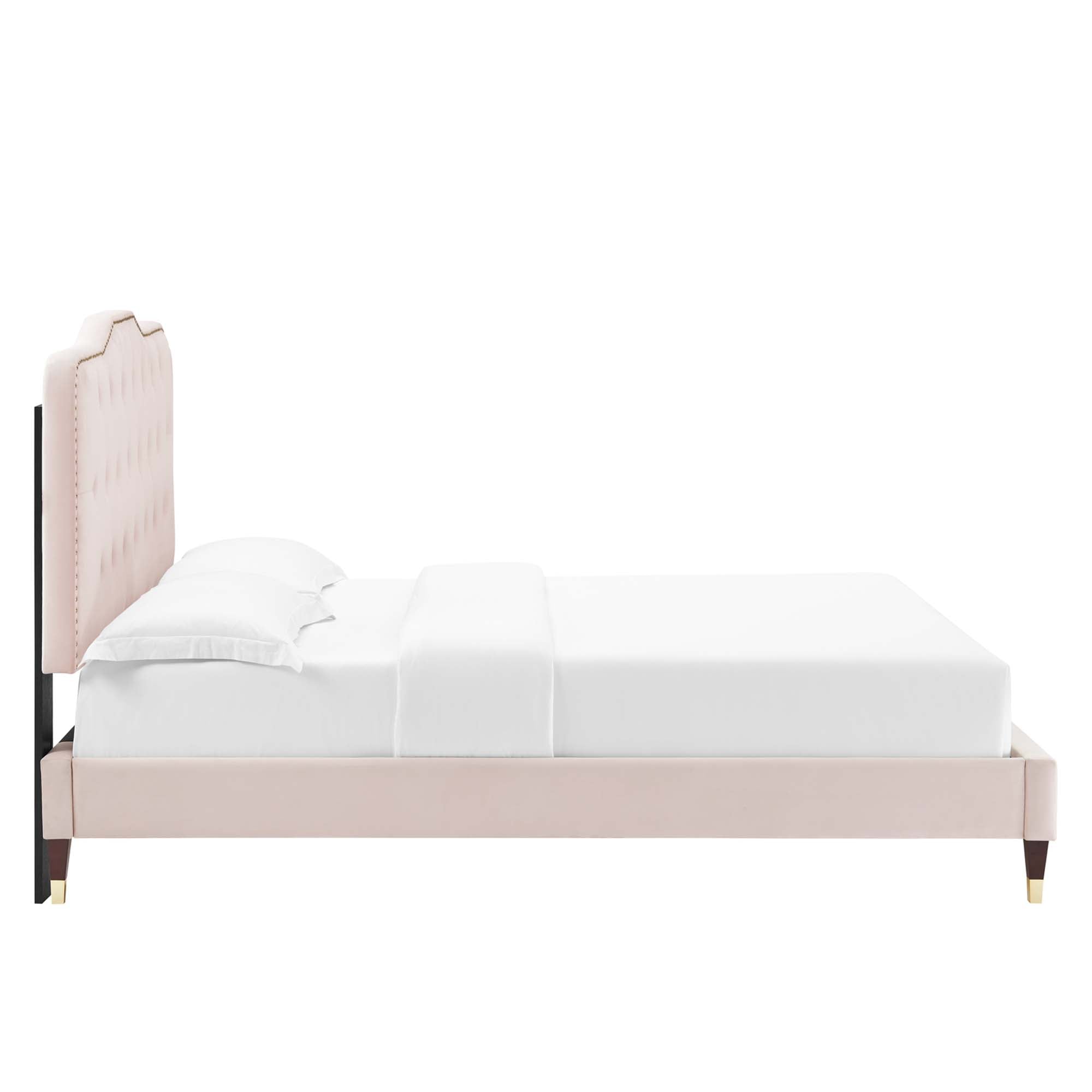 Amber Performance Velvet Platform Bed With Wood and Gold Legs by Modway