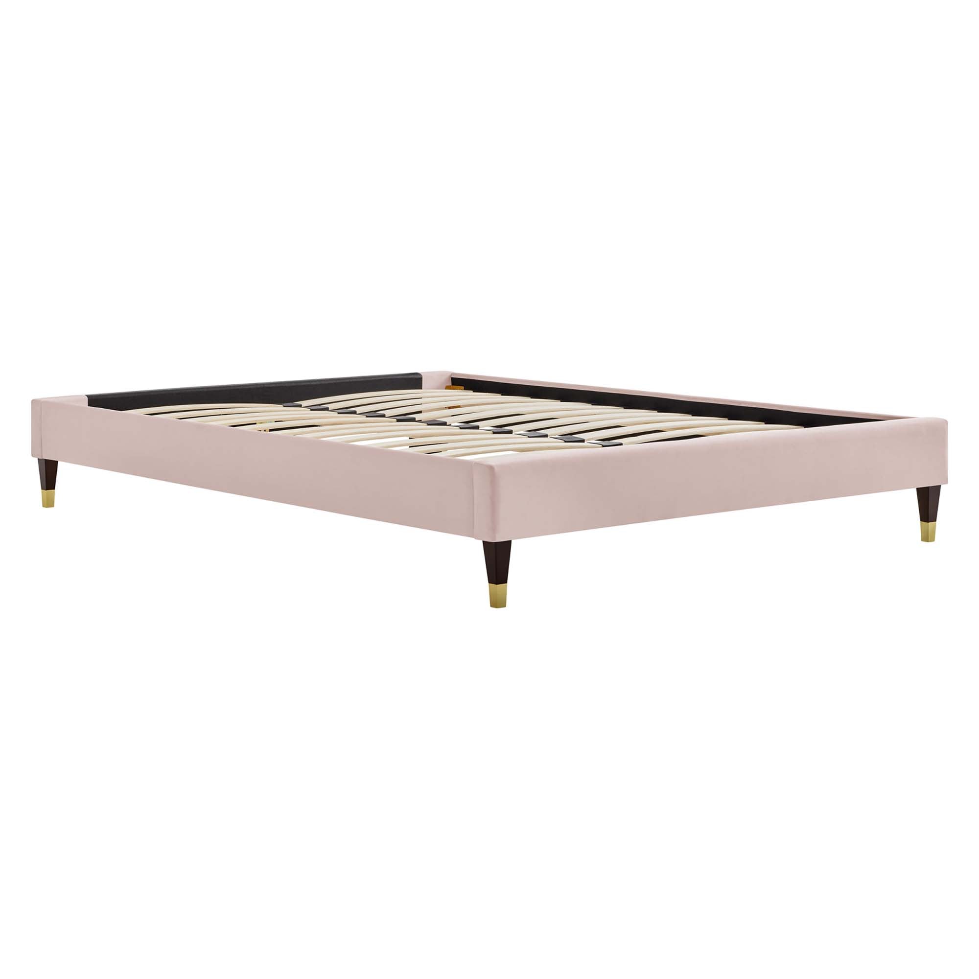 Amber Performance Velvet Platform Bed With Wood and Gold Legs by Modway