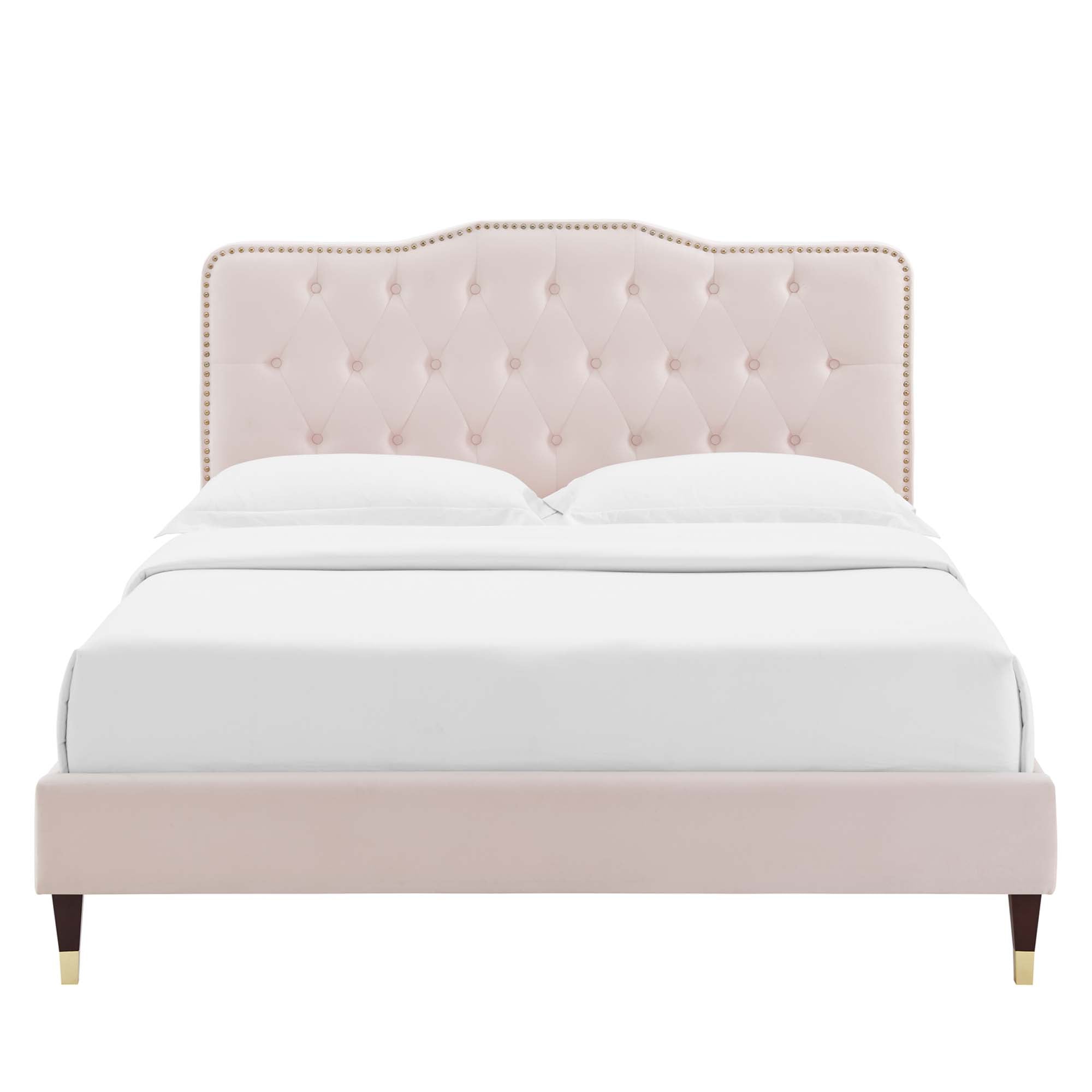 Amber Performance Velvet Platform Bed With Wood and Gold Legs by Modway