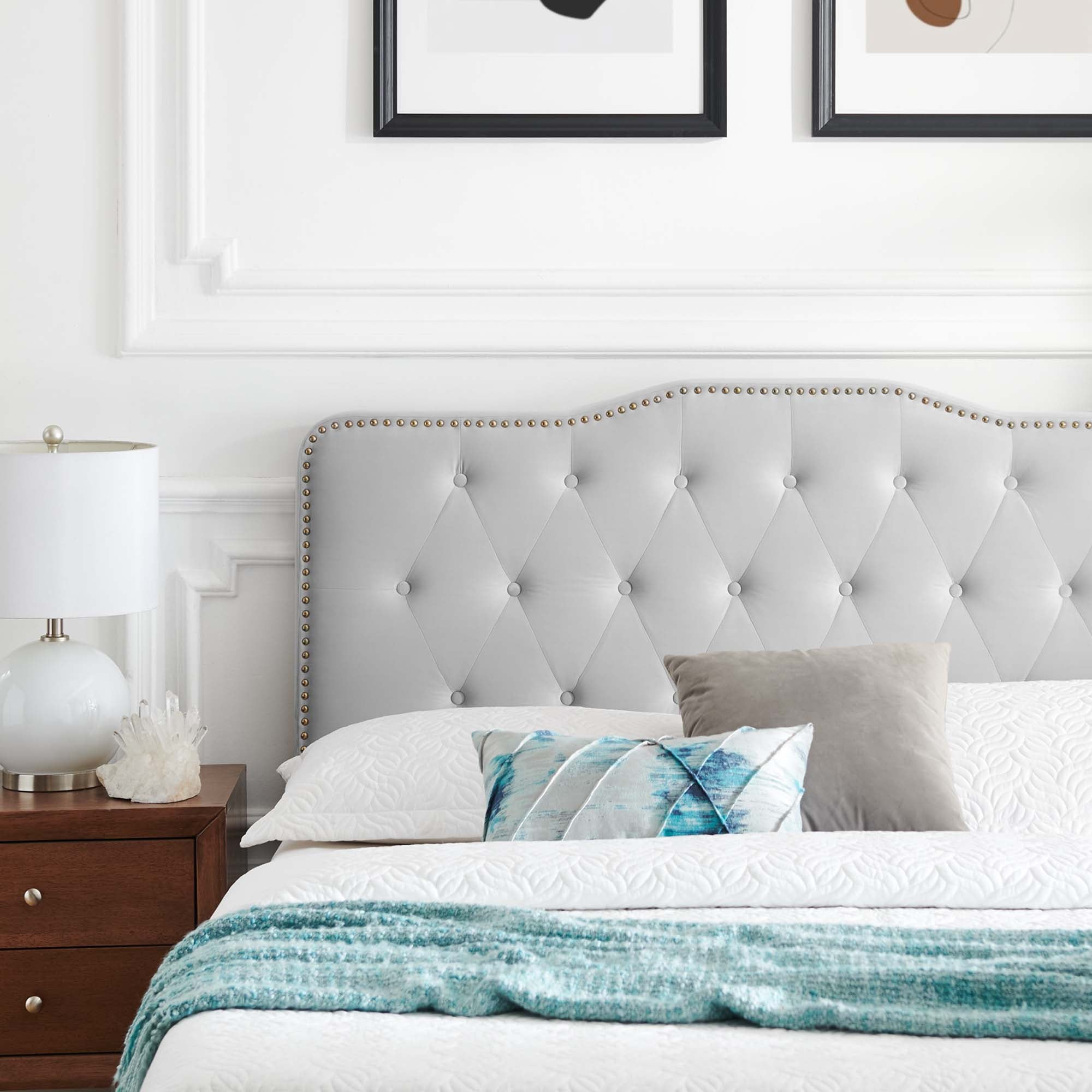 Amber Performance Velvet Platform Bed With Black Wood Legs by Modway