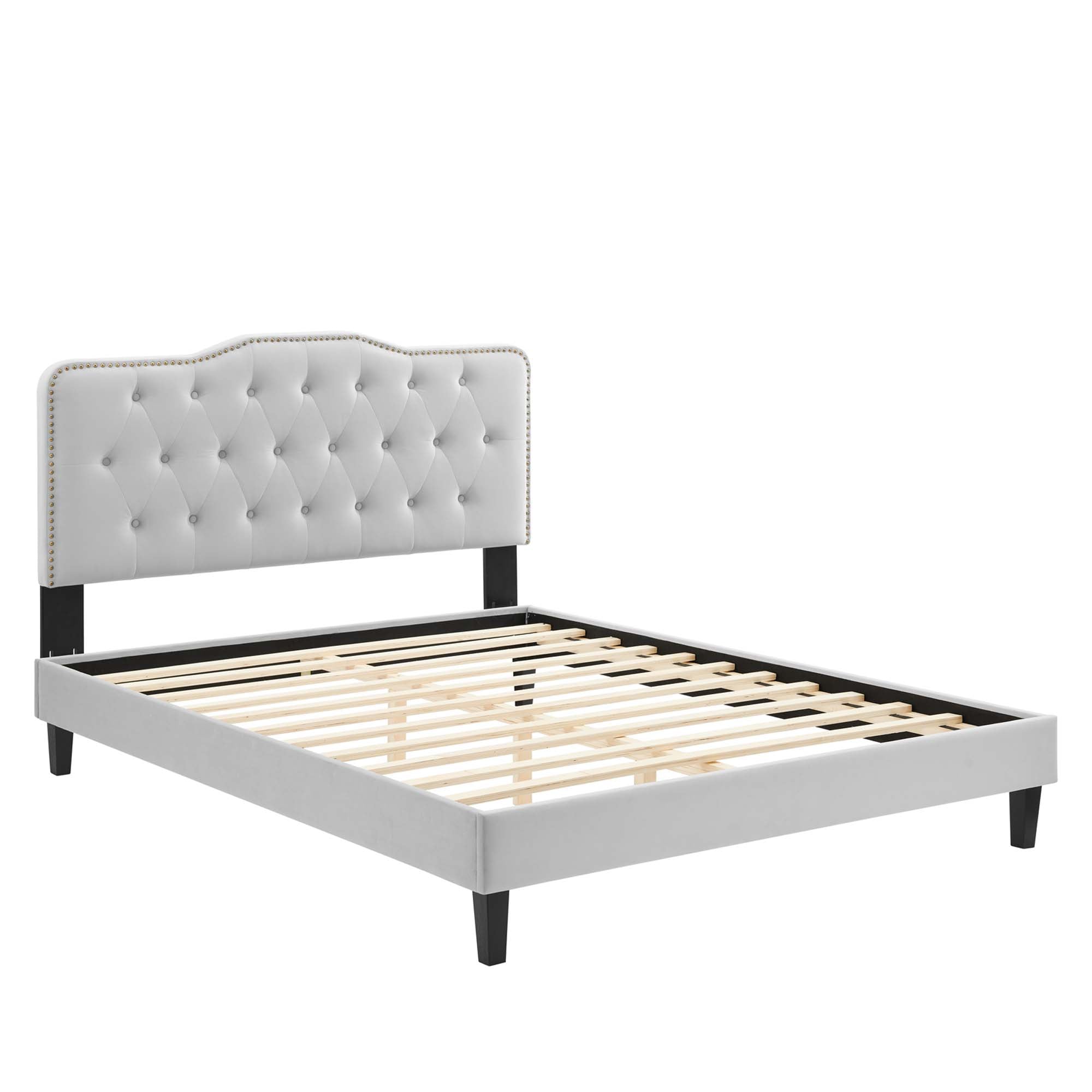 Amber Performance Velvet Platform Bed With Black Wood Legs by Modway