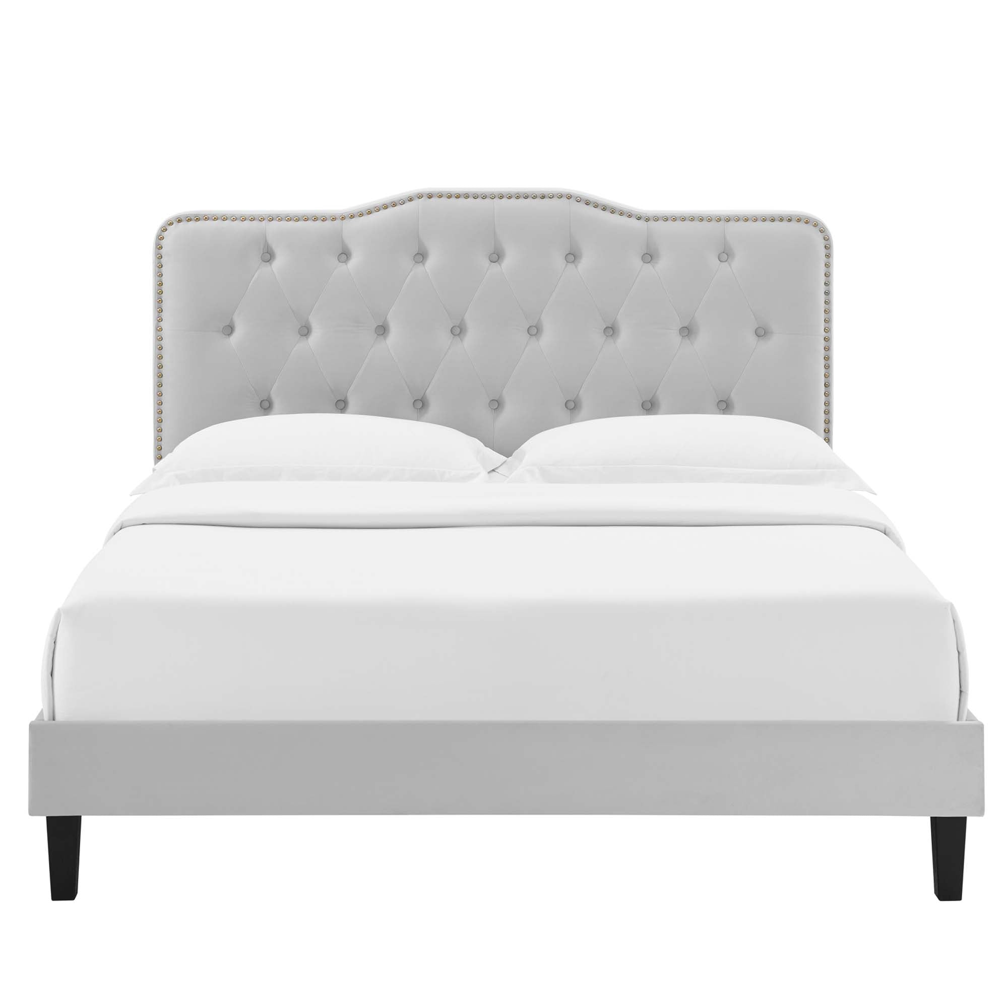 Amber Performance Velvet Platform Bed With Black Wood Legs by Modway