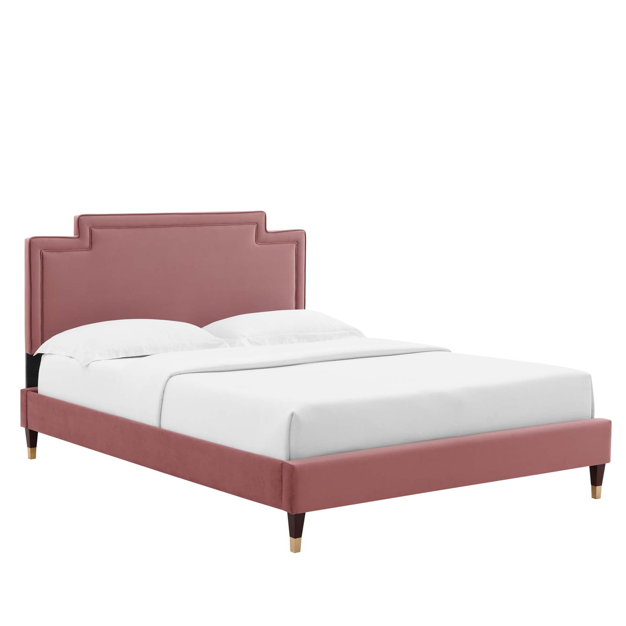 Liva Performance Velvet Bed With Wood and Gold Legs by Modway