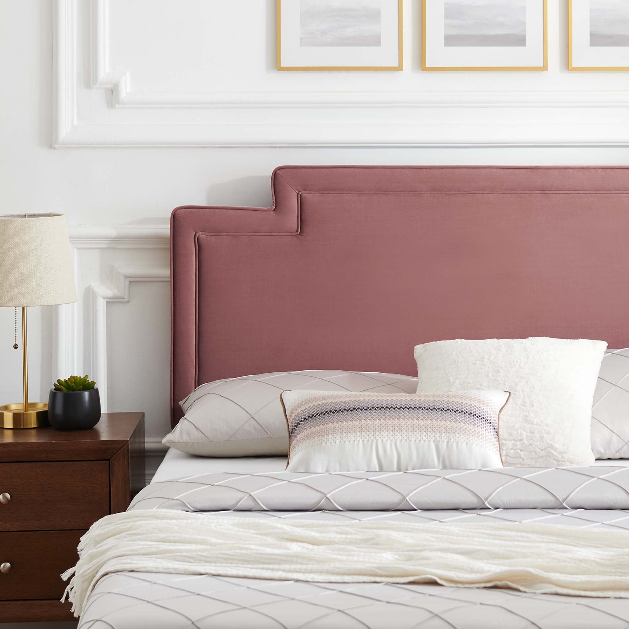 Liva Performance Velvet Bed With Wood and Gold Legs by Modway
