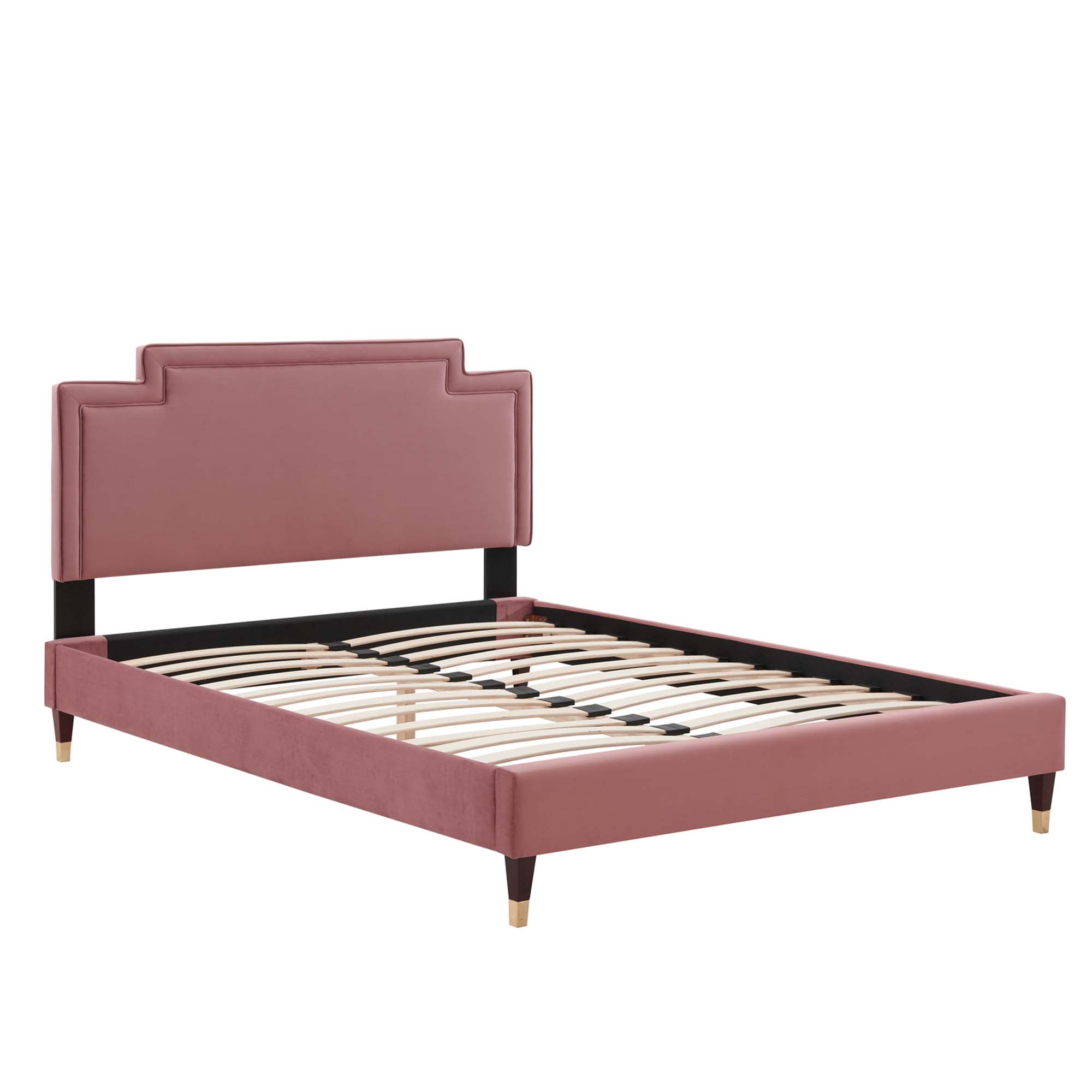 Liva Performance Velvet Bed With Wood and Gold Legs by Modway