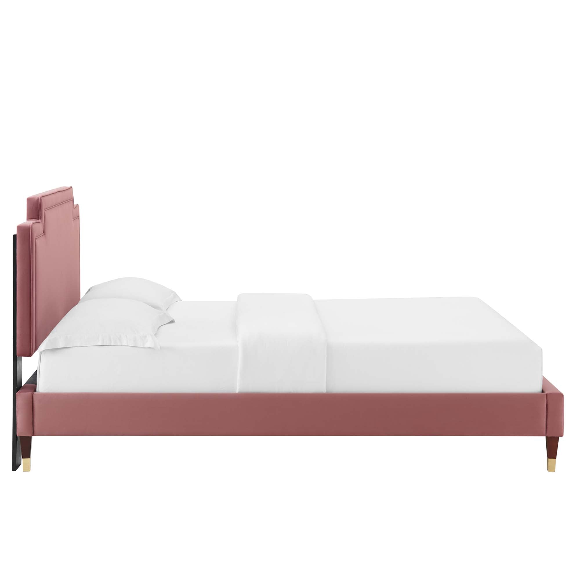 Liva Performance Velvet Bed With Wood and Gold Legs by Modway