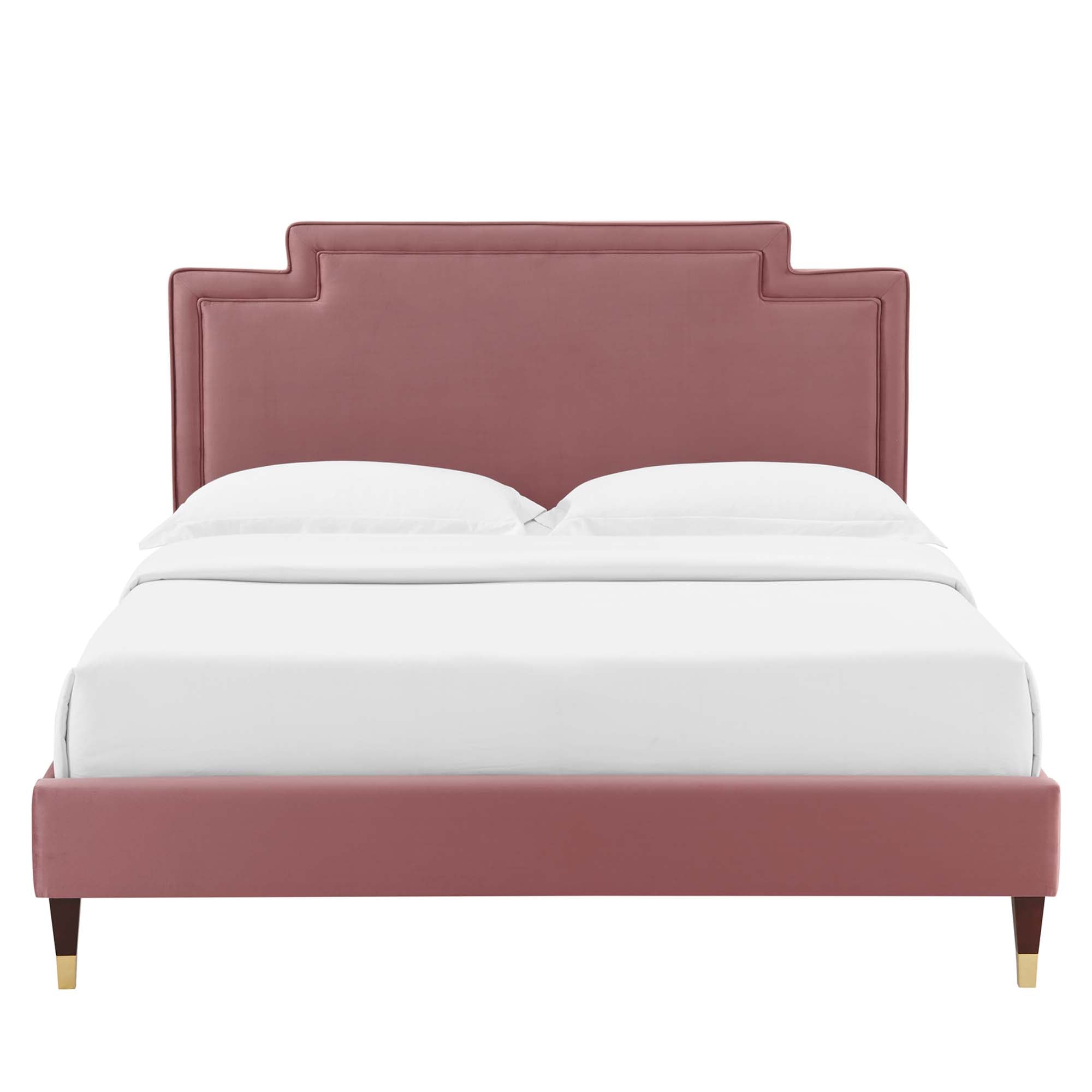 Liva Performance Velvet Bed With Wood and Gold Legs by Modway