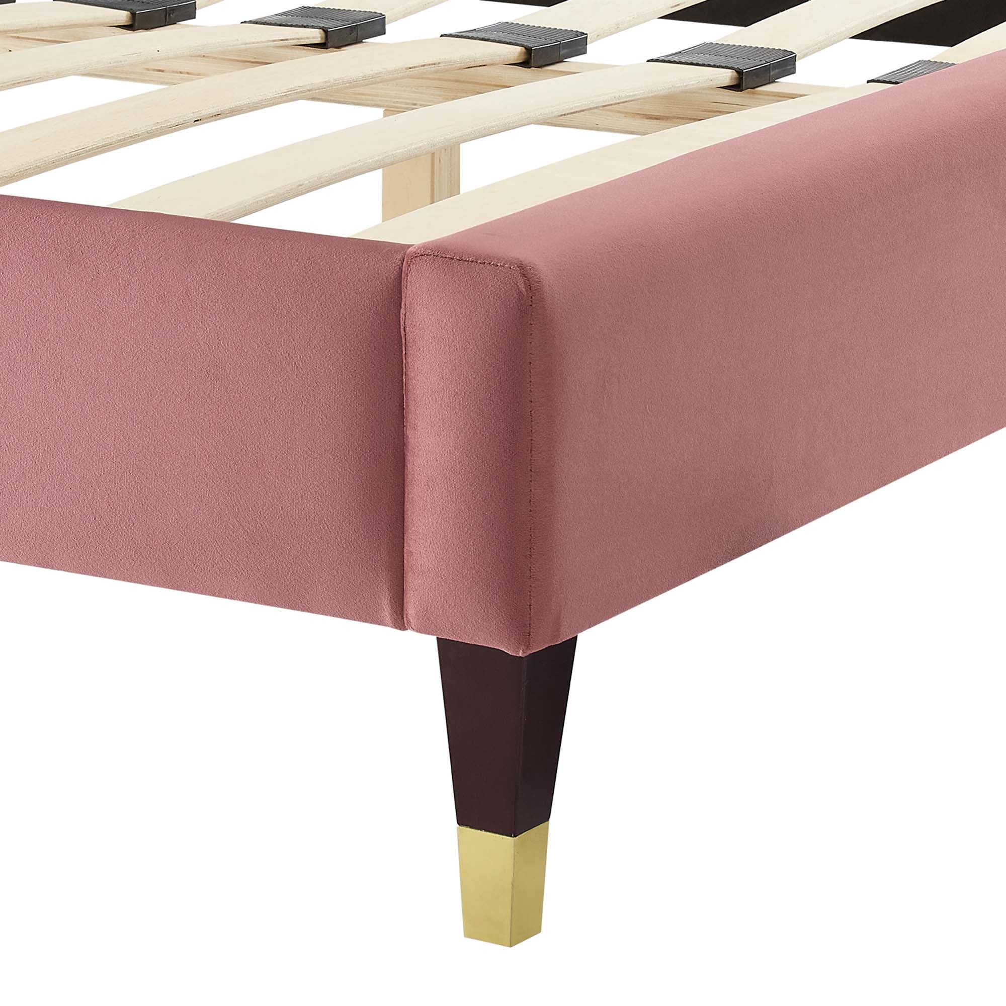 Liva Performance Velvet Bed With Wood and Gold Legs by Modway
