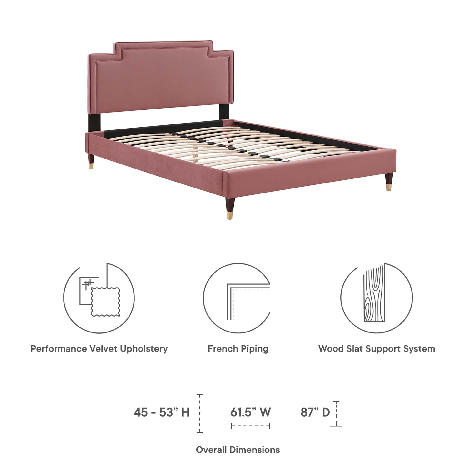 Liva Performance Velvet Bed With Wood and Gold Legs by Modway
