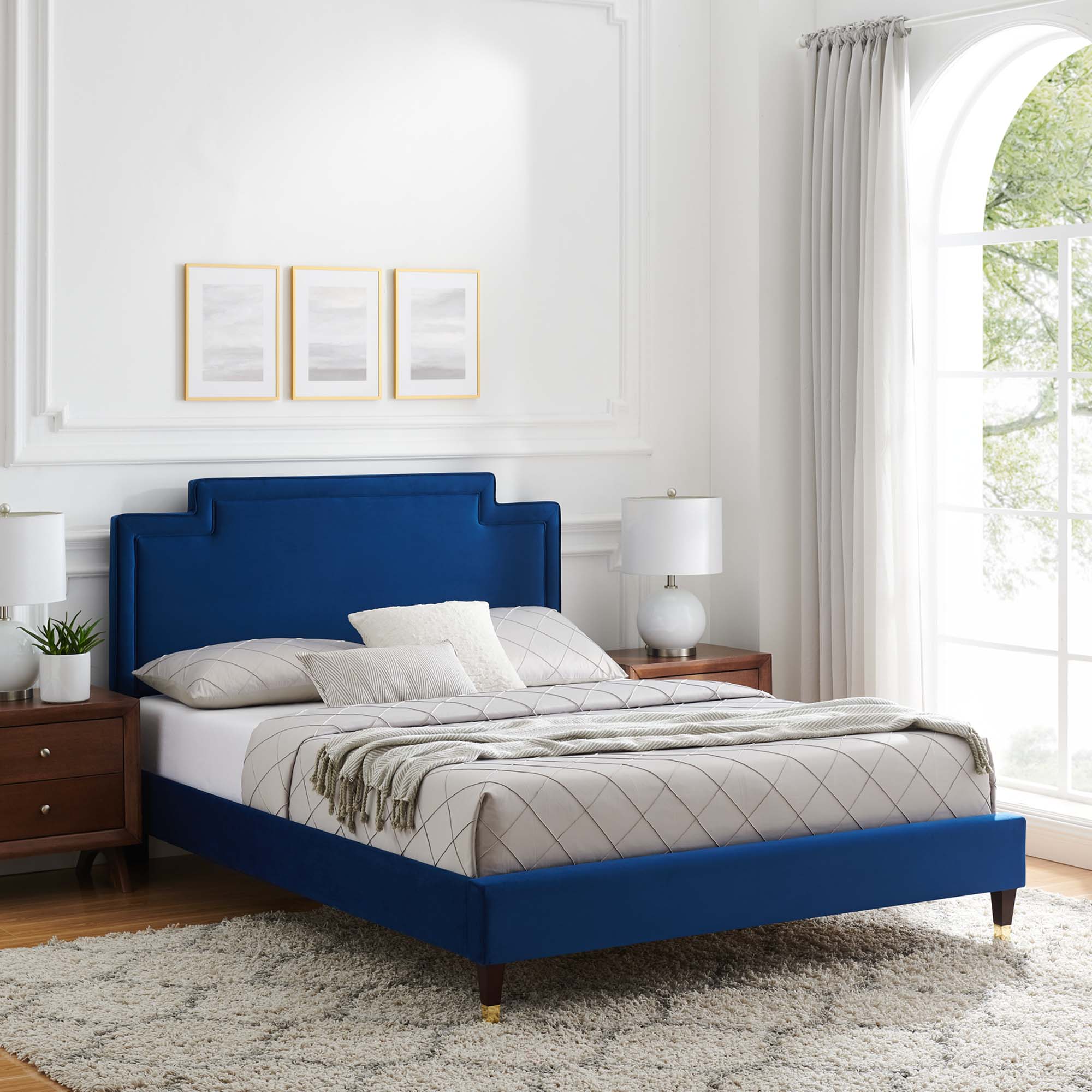 Liva Performance Velvet Bed With Wood and Gold Legs by Modway