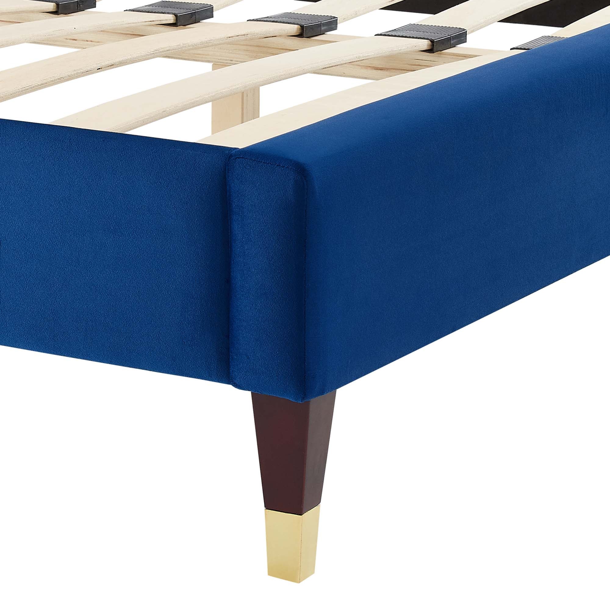 Liva Performance Velvet Bed With Wood and Gold Legs by Modway