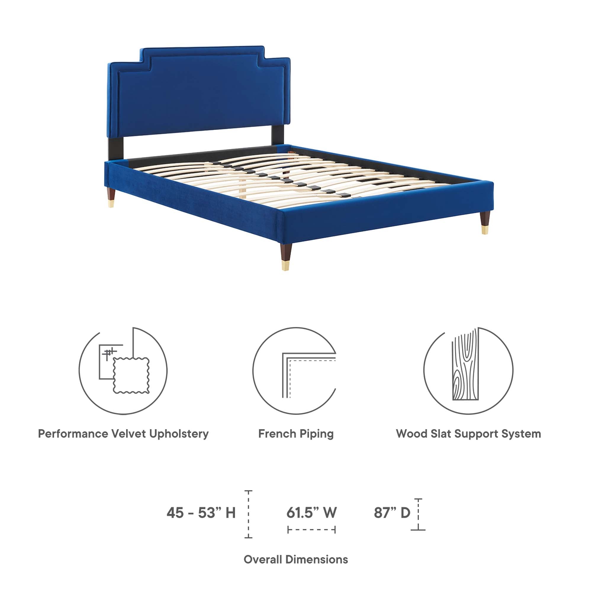 Liva Performance Velvet Bed With Wood and Gold Legs by Modway