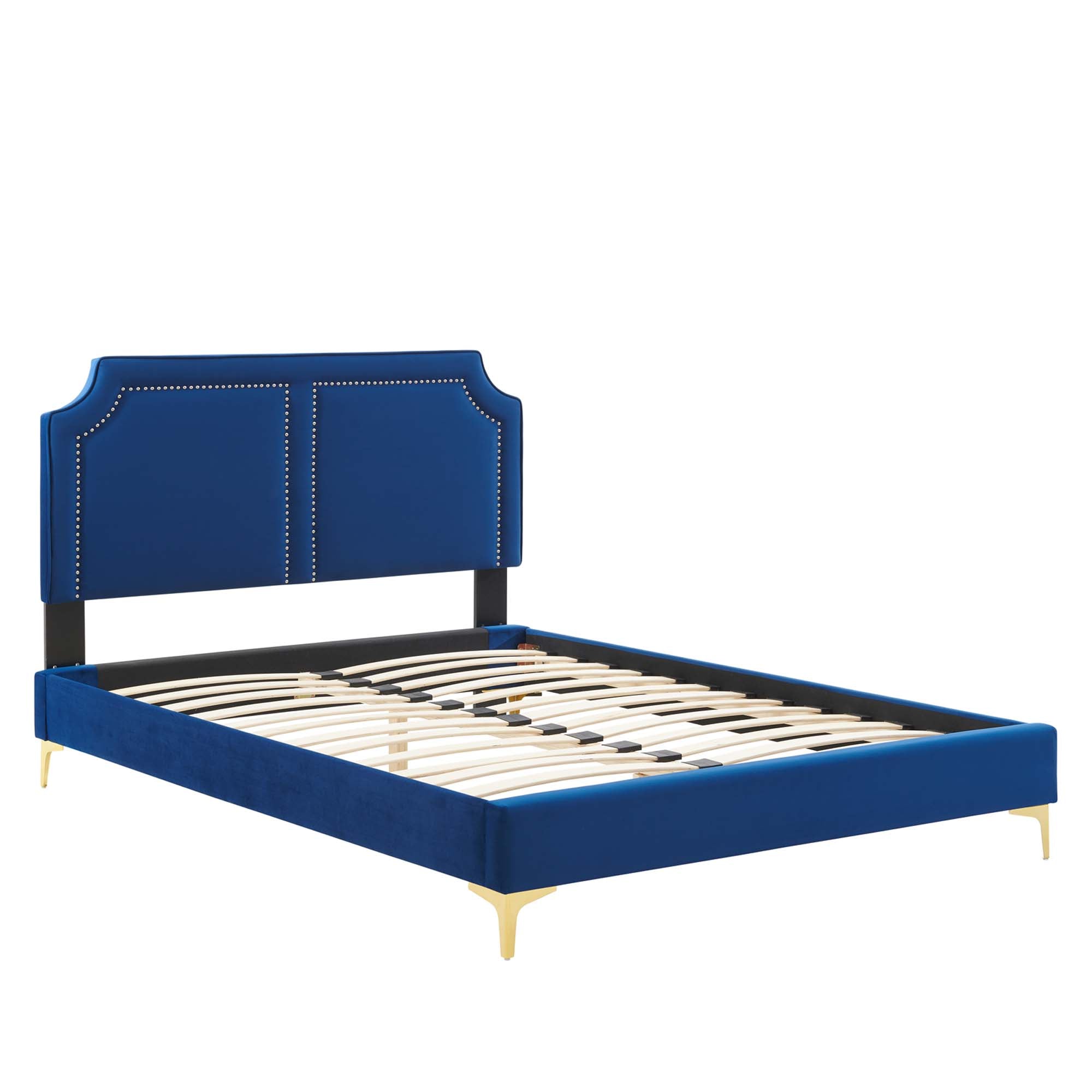 Novi Performance Velvet Bed With Gold Metal Legs by Modway