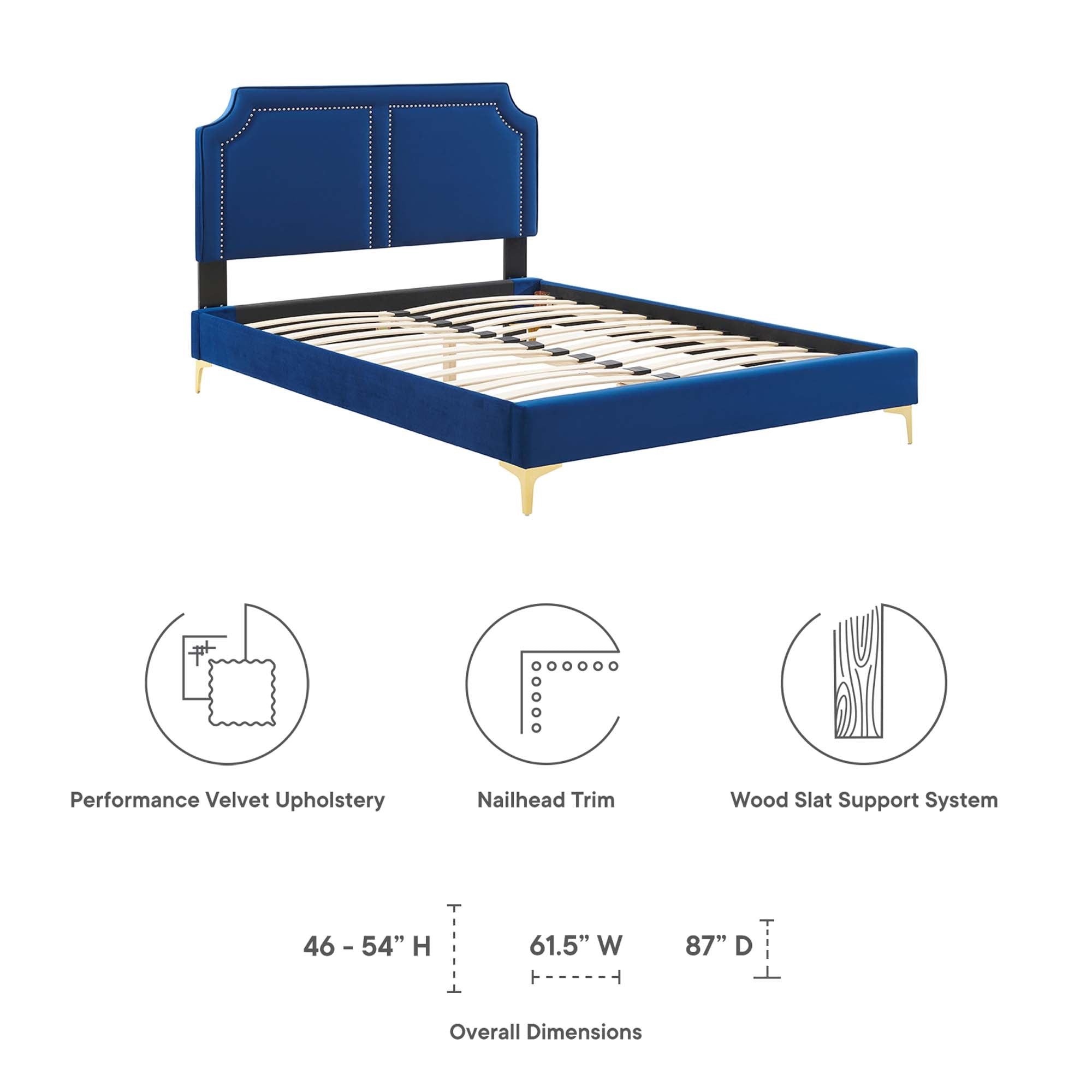 Novi Performance Velvet Bed With Gold Metal Legs by Modway