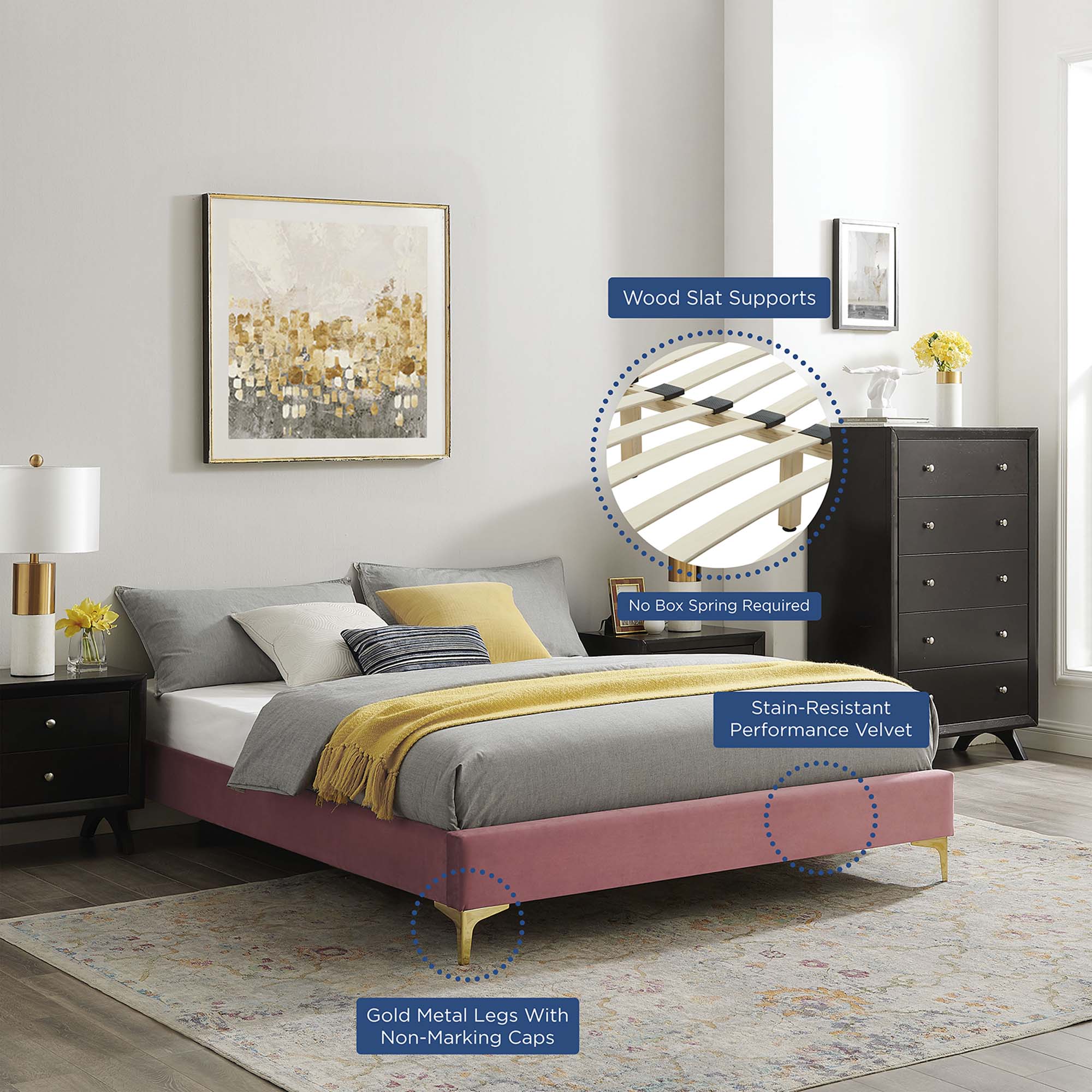 Aviana Performance Velvet Bed With Gold Legs by Modway