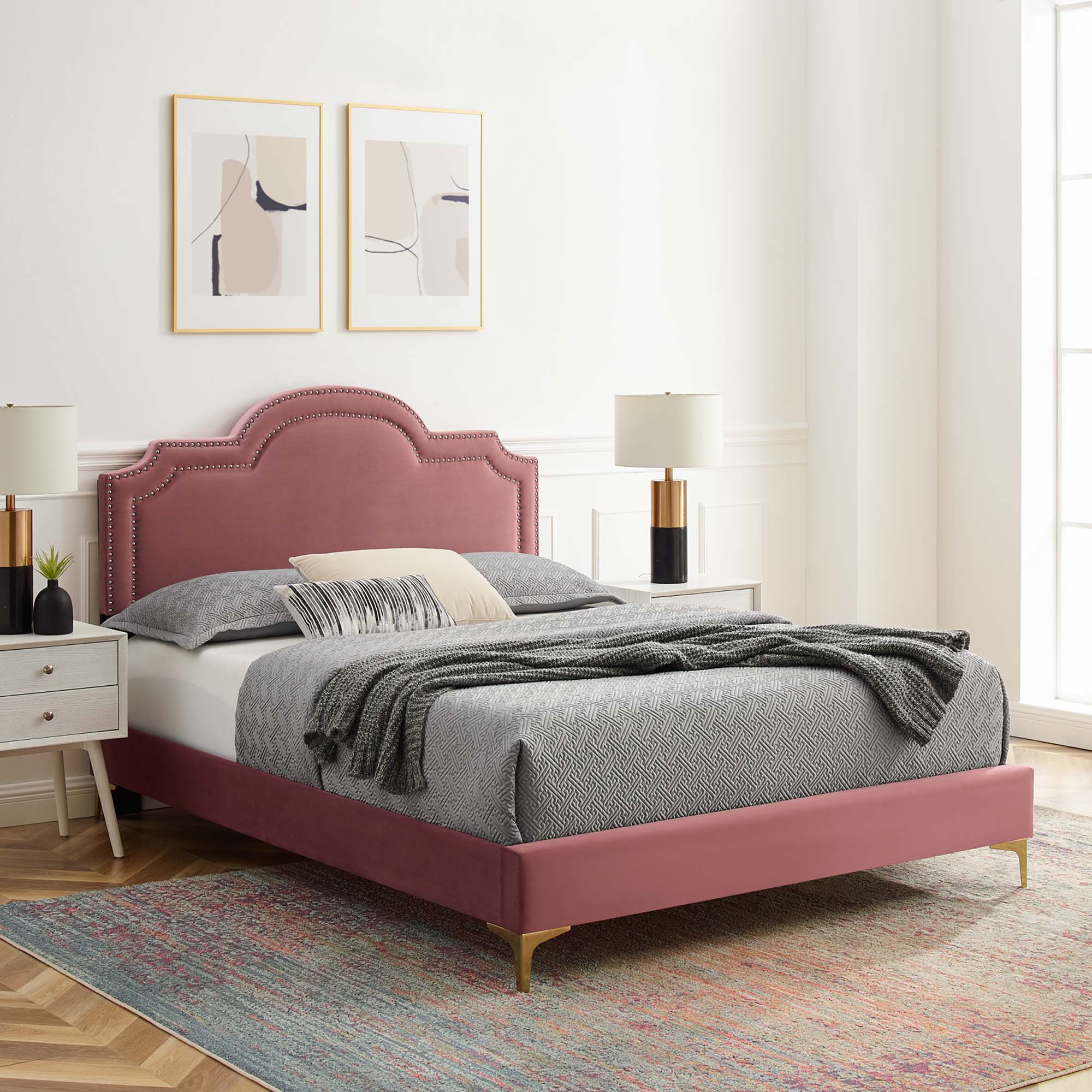 Aviana Performance Velvet Bed With Gold Legs by Modway