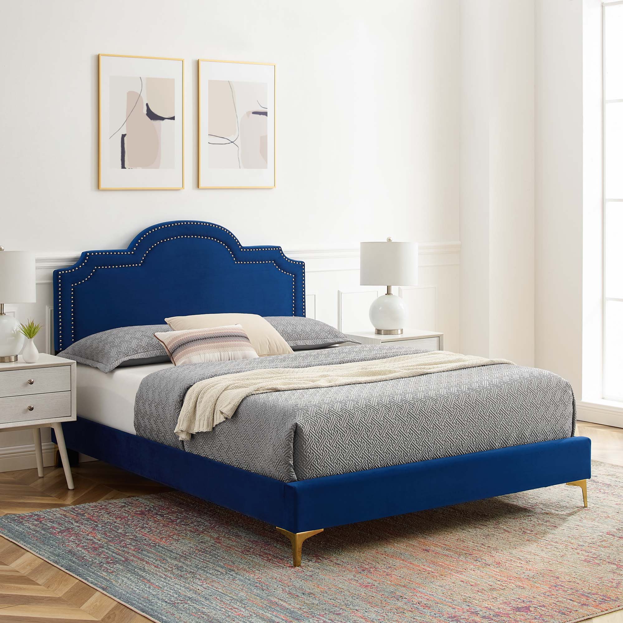 Aviana Performance Velvet Bed With Gold Legs by Modway