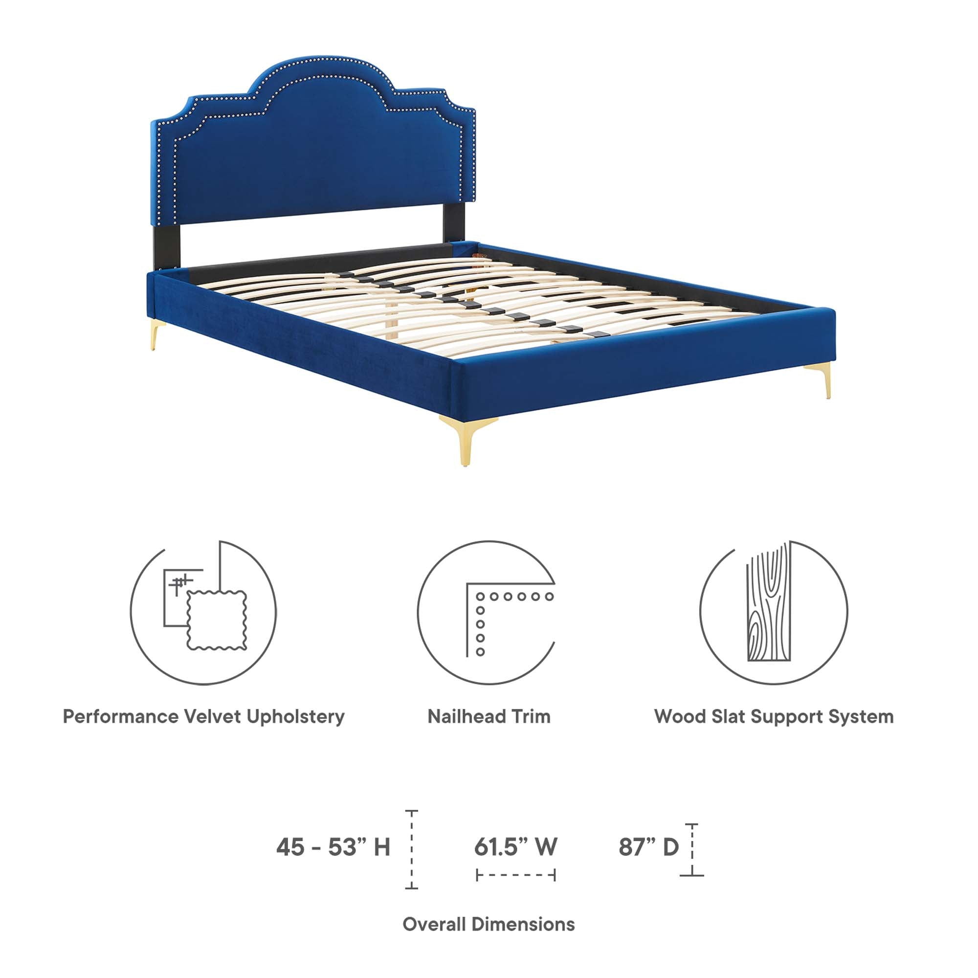 Aviana Performance Velvet Bed With Gold Legs by Modway