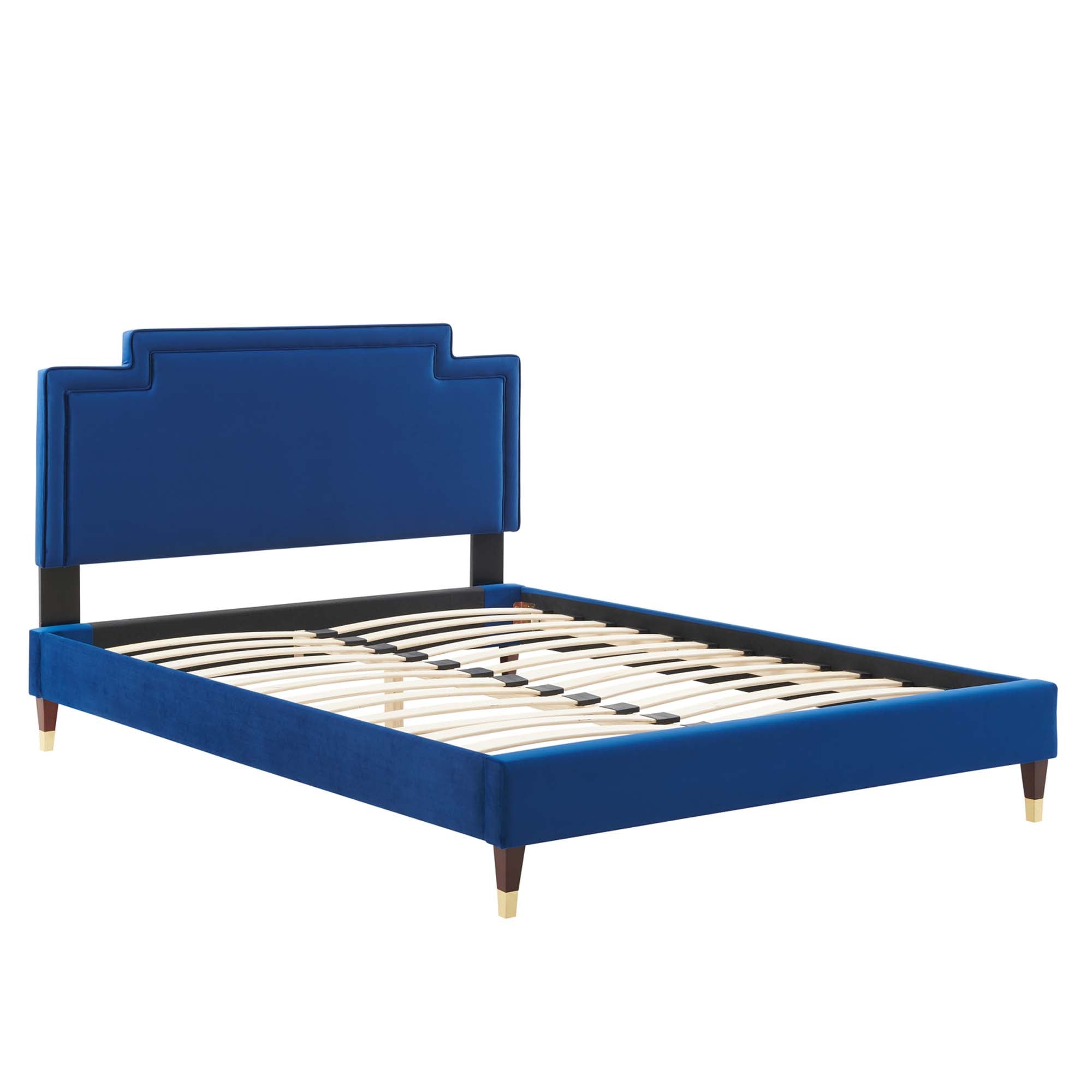 Liva Performance Velvet Bed With Wood and Gold Legs by Modway