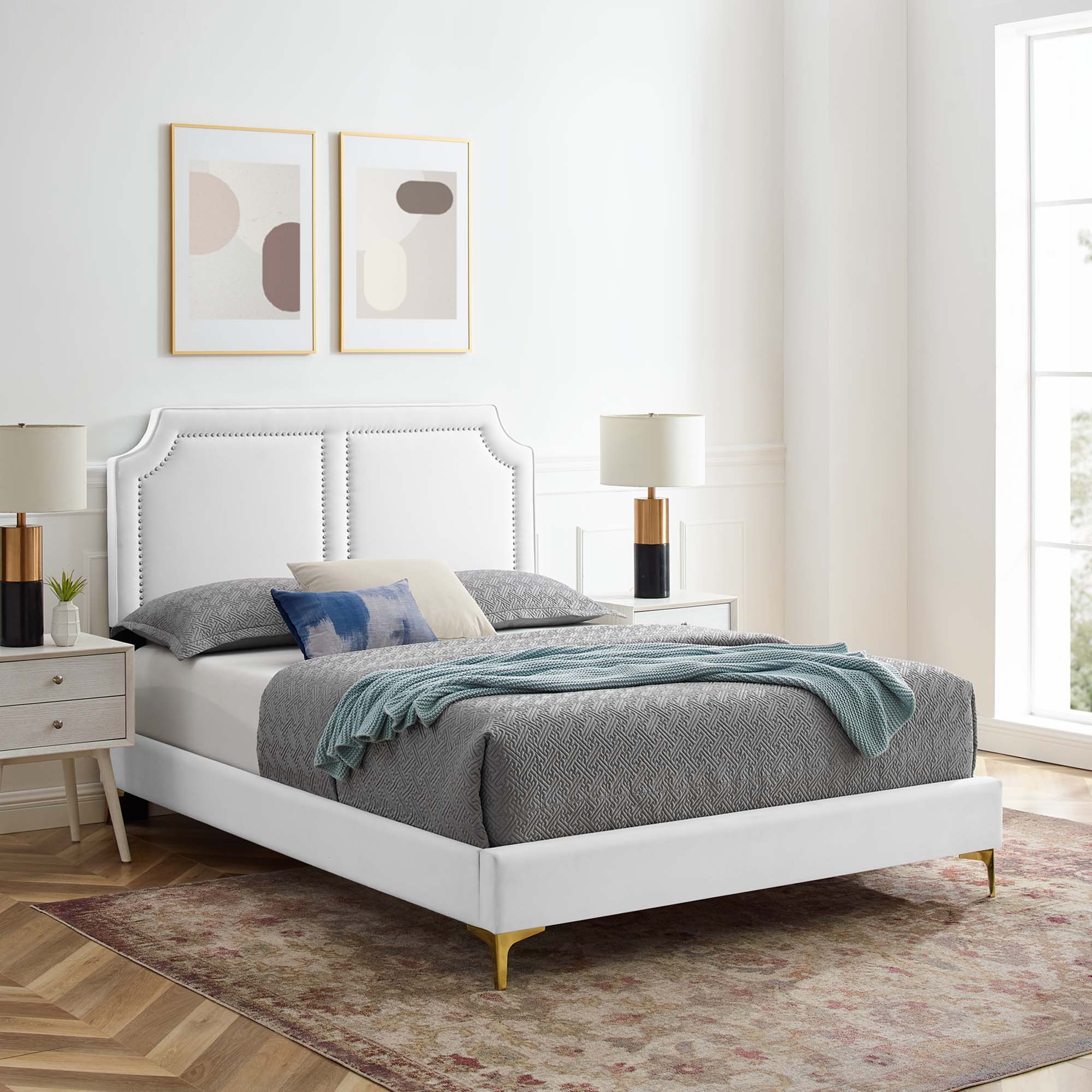 Novi Performance Velvet Bed With Gold Metal Legs by Modway