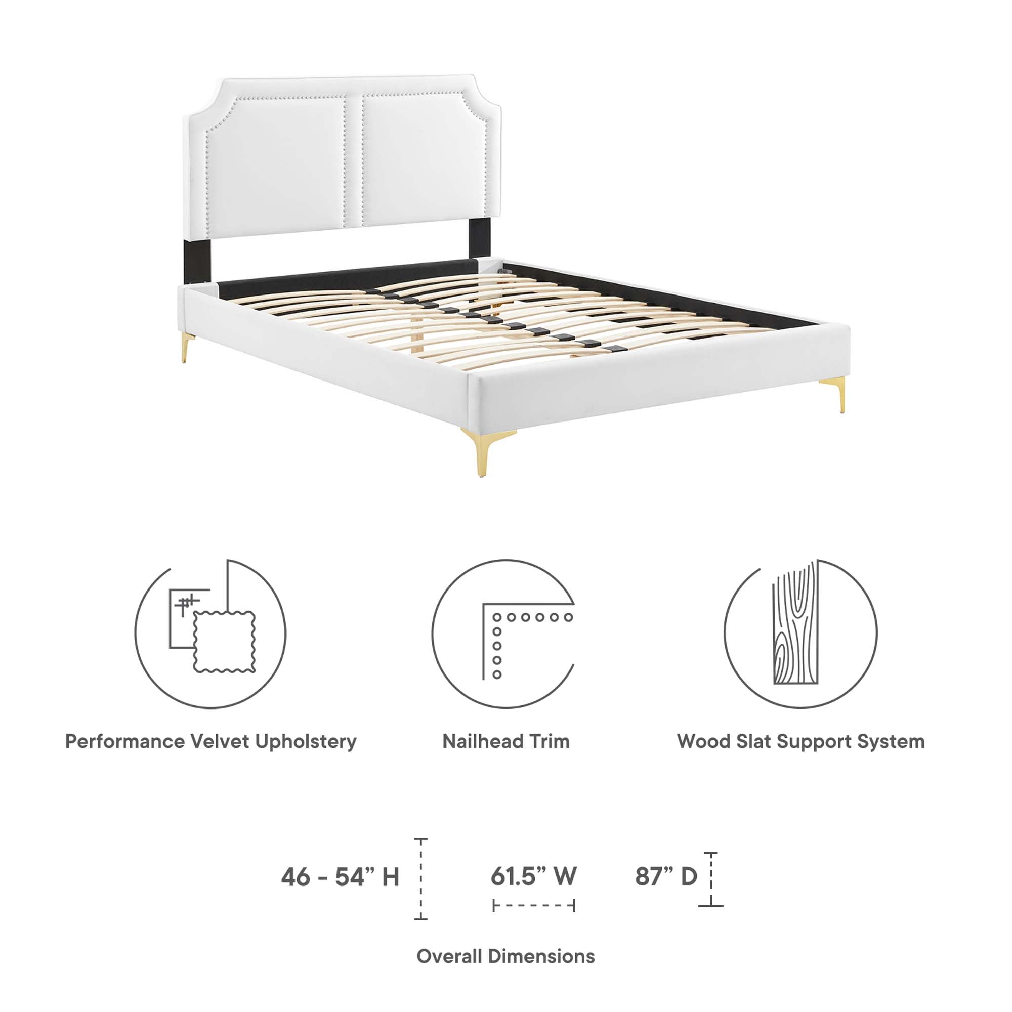 Novi Performance Velvet Bed With Gold Metal Legs by Modway