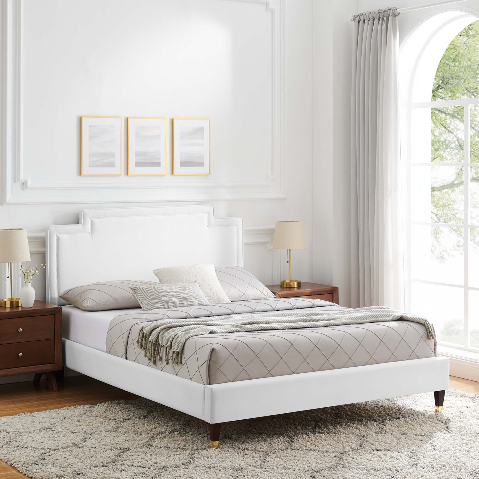 Liva Performance Velvet Bed With Wood and Gold Legs by Modway