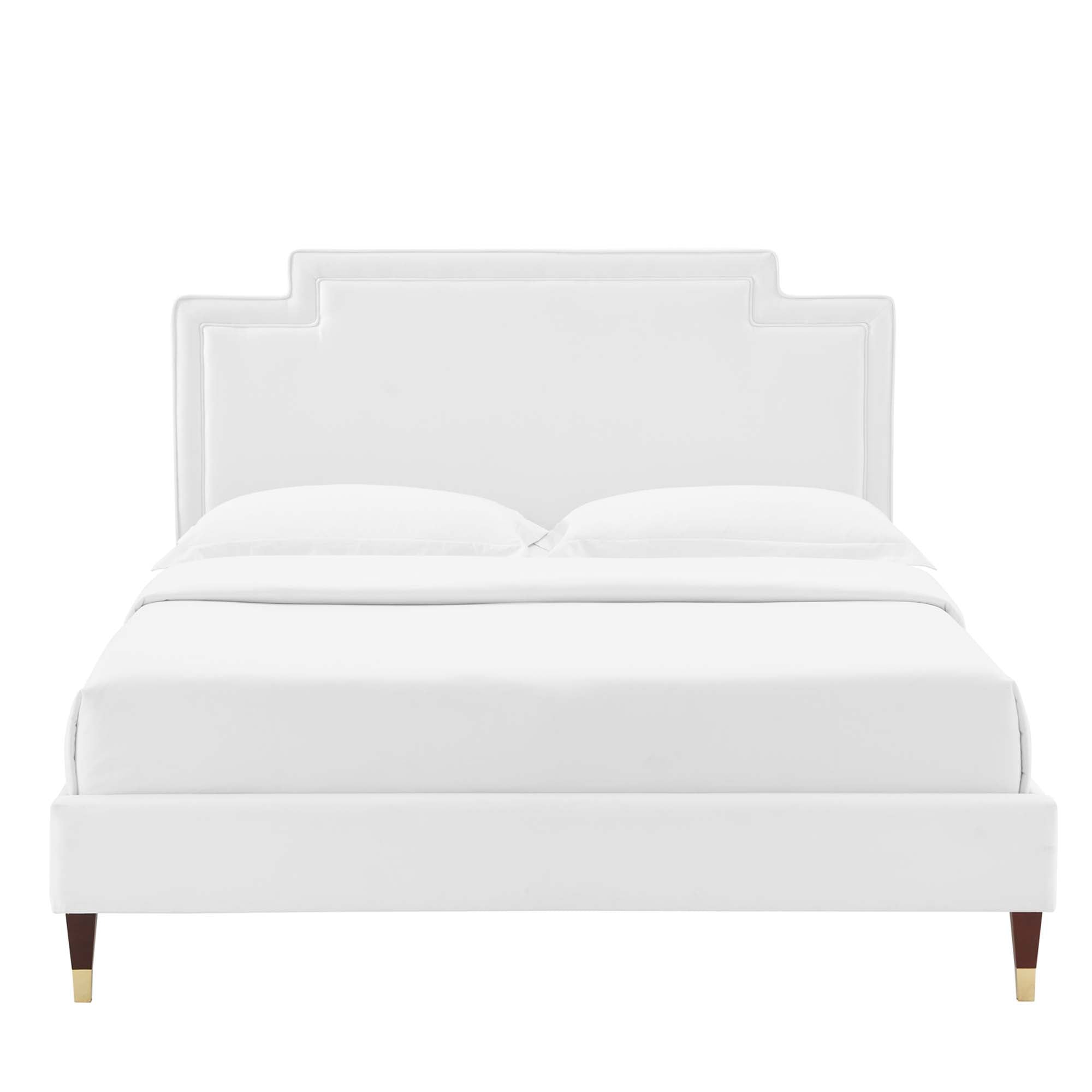 Liva Performance Velvet Bed With Wood and Gold Legs by Modway
