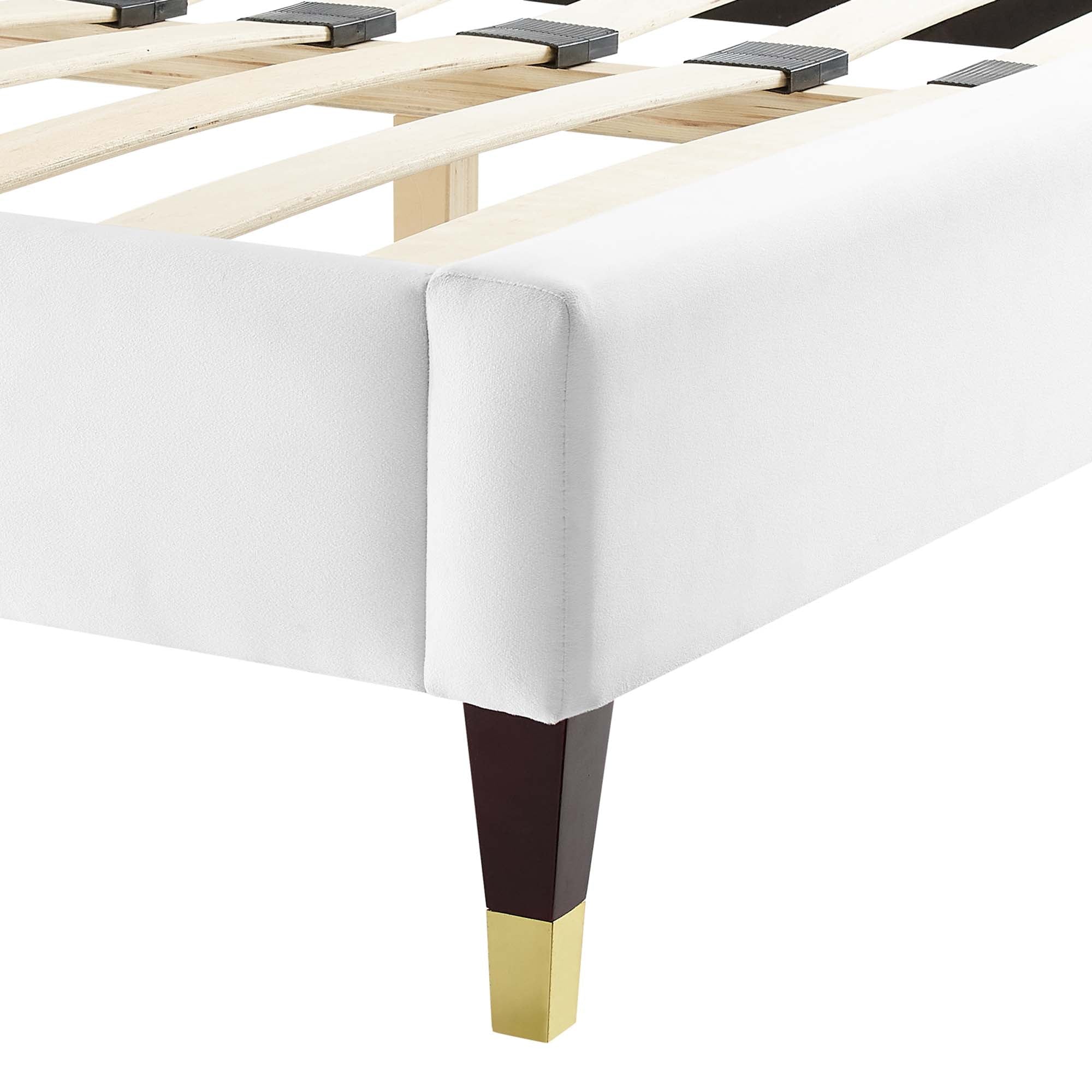 Liva Performance Velvet Bed With Wood and Gold Legs by Modway