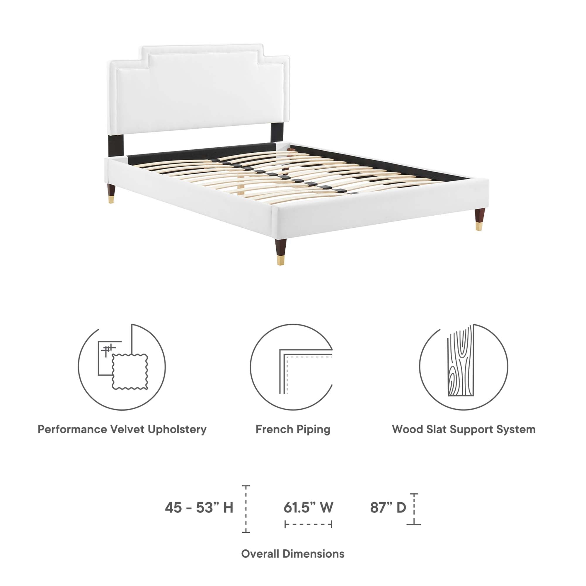 Liva Performance Velvet Bed With Wood and Gold Legs by Modway