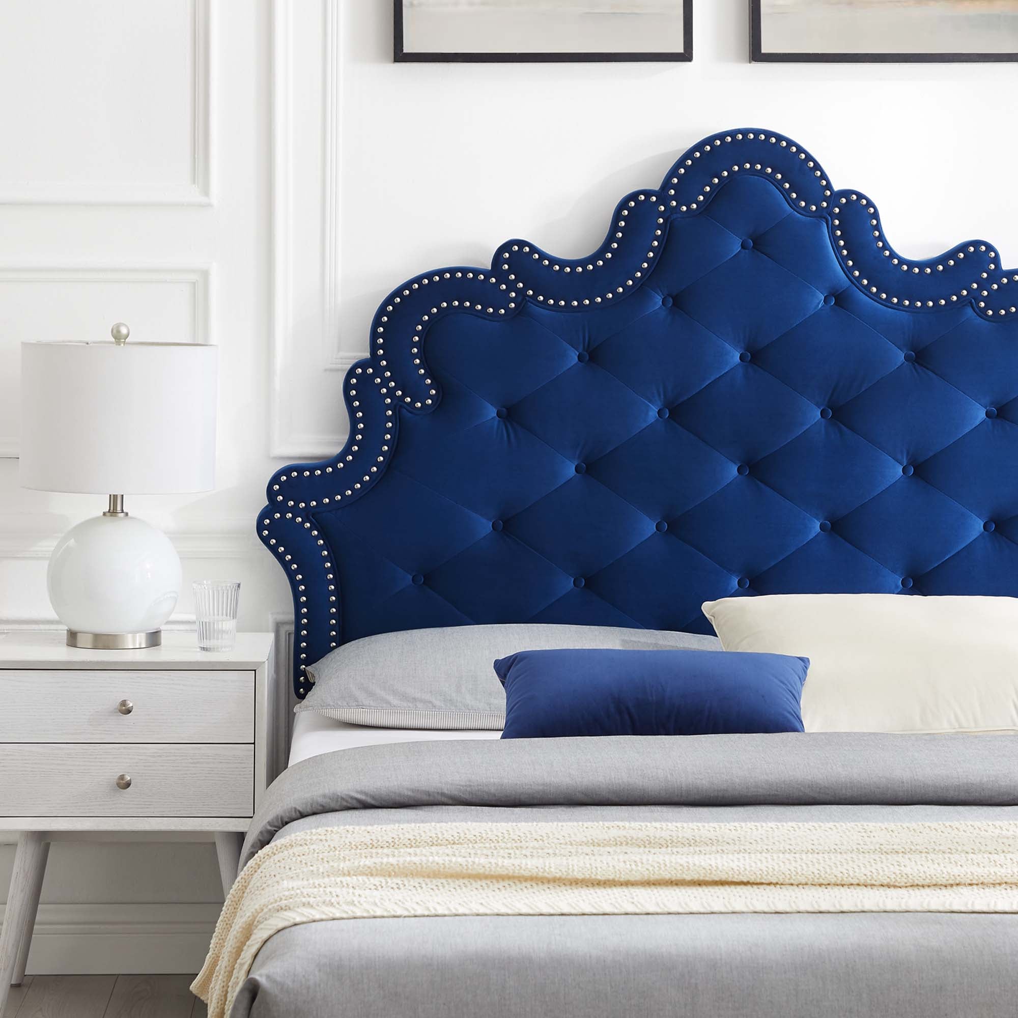 Sasha Button-Tufted Performance Velvet Bed With Black Wood Legs by Modway