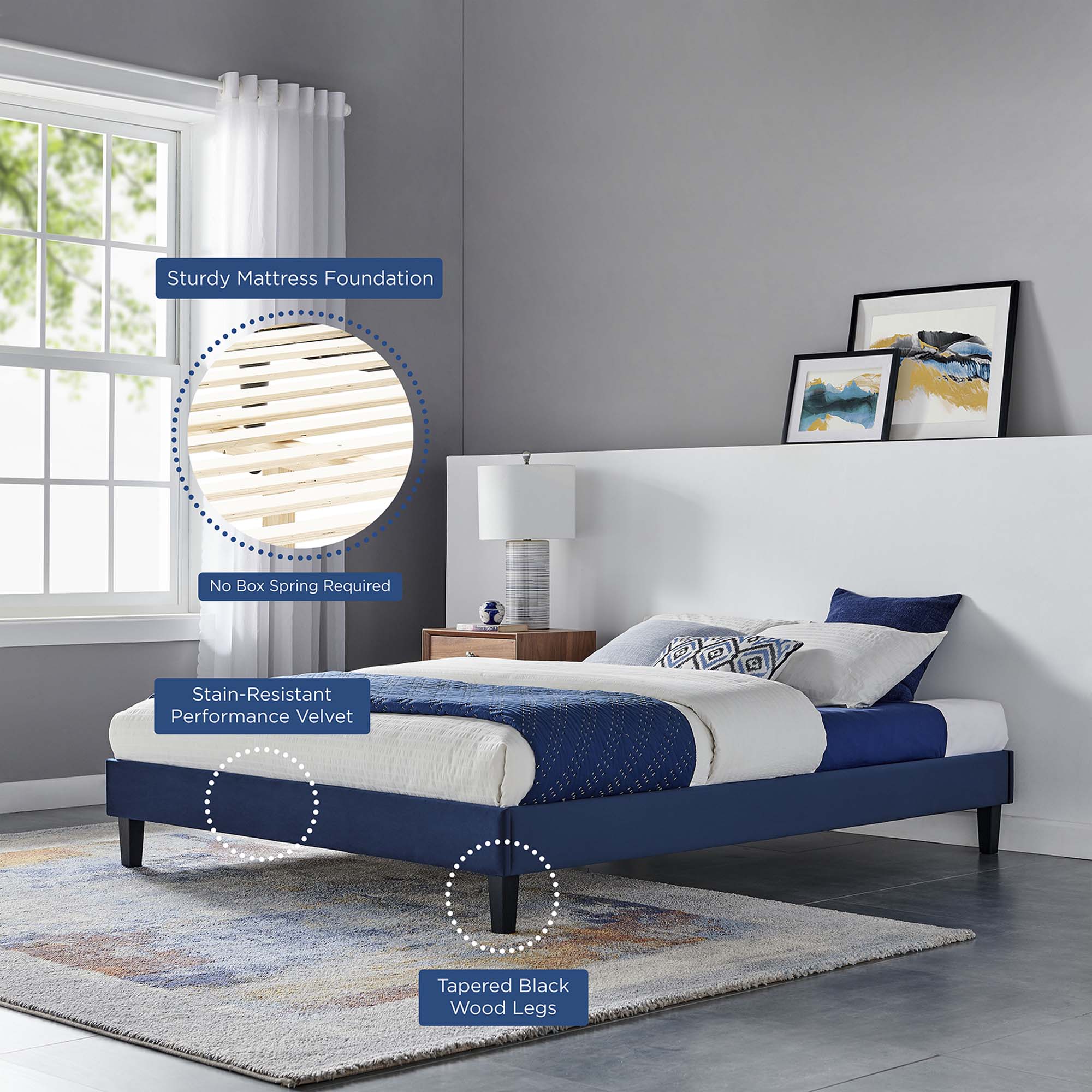 Sasha Button-Tufted Performance Velvet Bed With Black Wood Legs by Modway