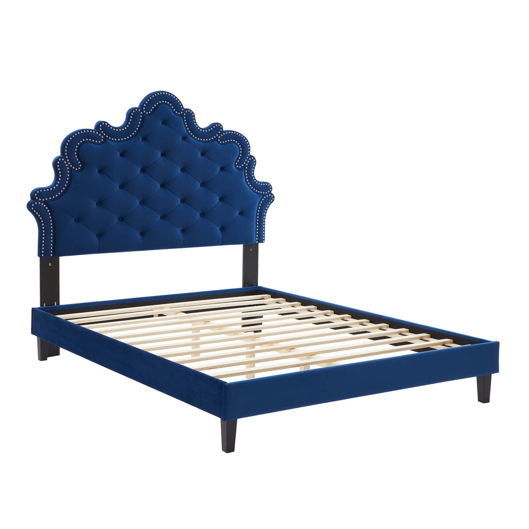 Sasha Button-Tufted Performance Velvet Bed With Black Wood Legs by Modway